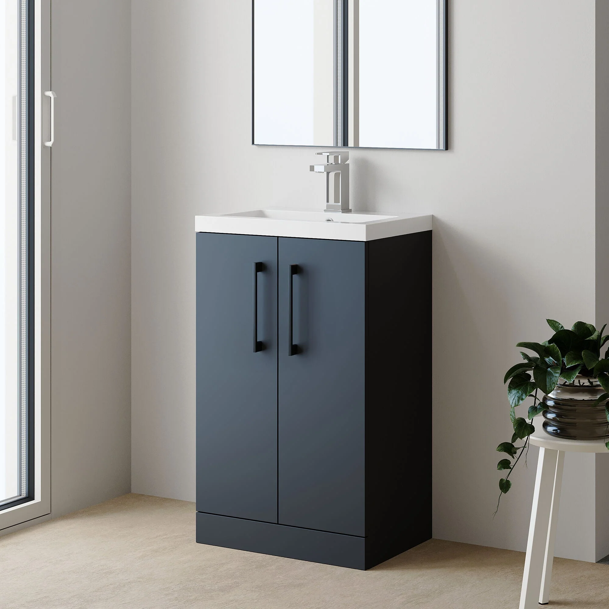 Bramshall Contemporary Compact Floor Standing Vanity Basin Unit with Polymarble Basin, 500mm, Choice of Colour and Handle Finish - Image 51