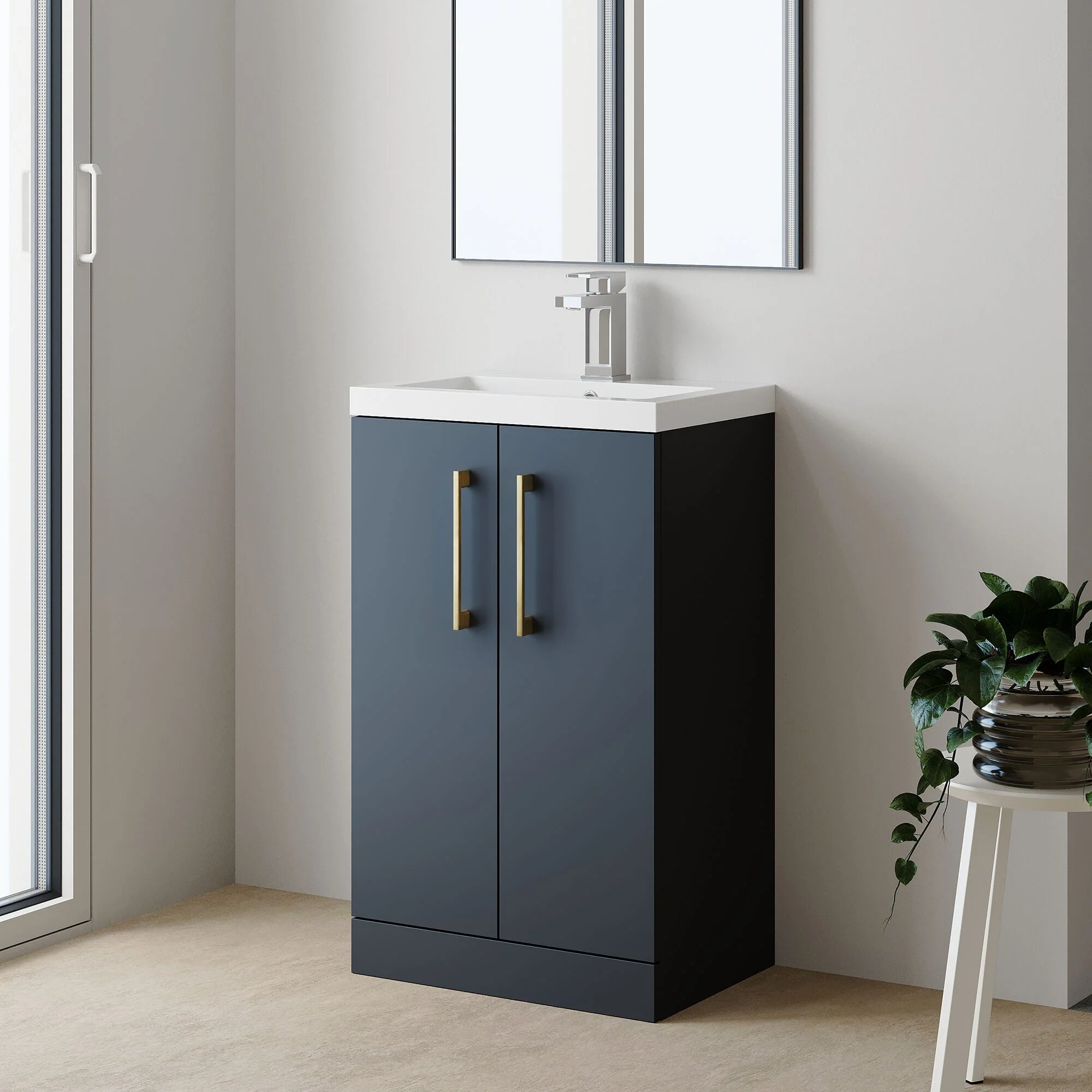 Bramshall Contemporary Compact Floor Standing Vanity Basin Unit with Polymarble Basin, 500mm, Choice of Colour and Handle Finish - Image 54