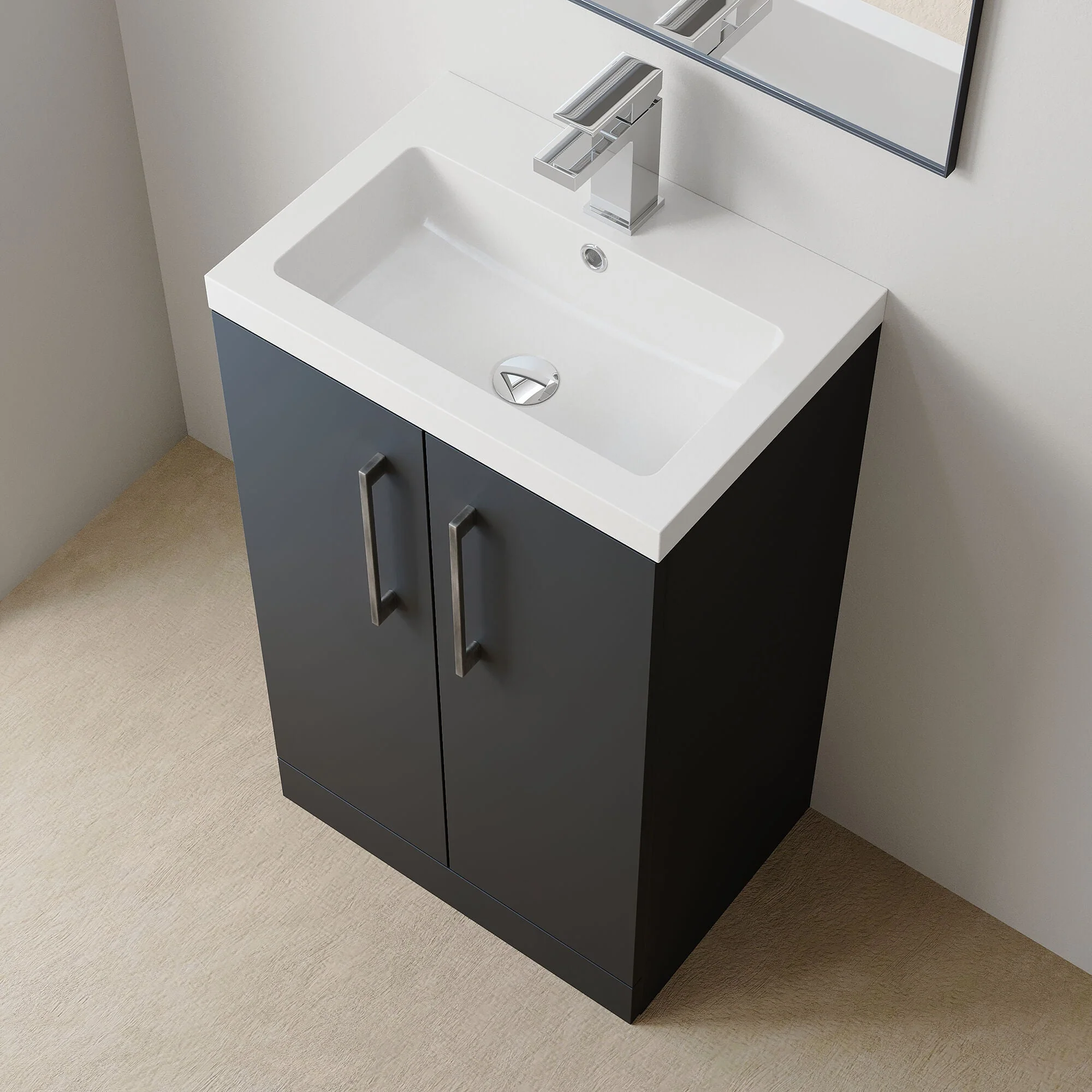 Bramshall Contemporary Compact Floor Standing Vanity Basin Unit with Polymarble Basin, 500mm, Choice of Colour and Handle Finish - Image 56