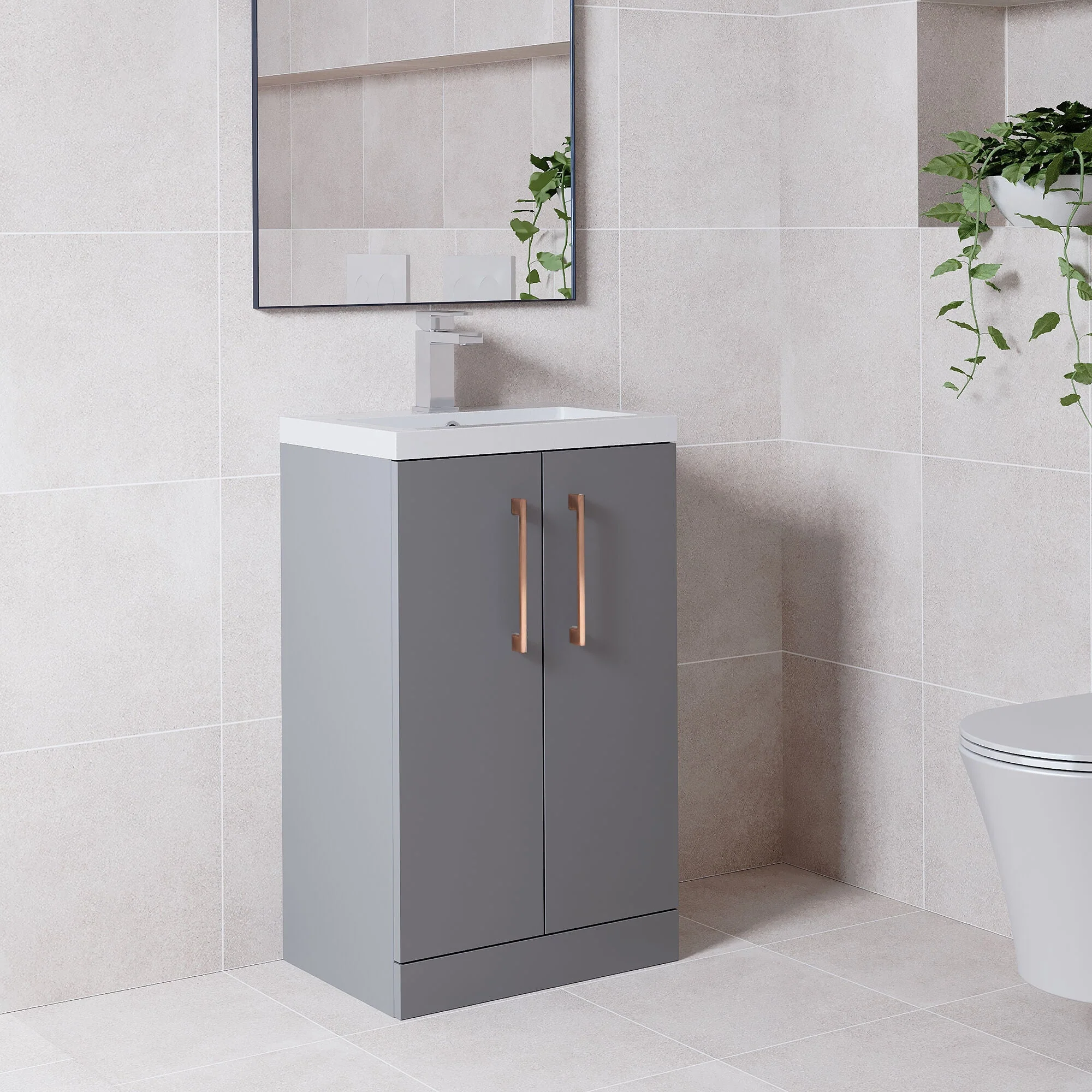 Bramshall Contemporary Compact Floor Standing Vanity Basin Unit with Polymarble Basin, 500mm, Choice of Colour and Handle Finish - Image 64