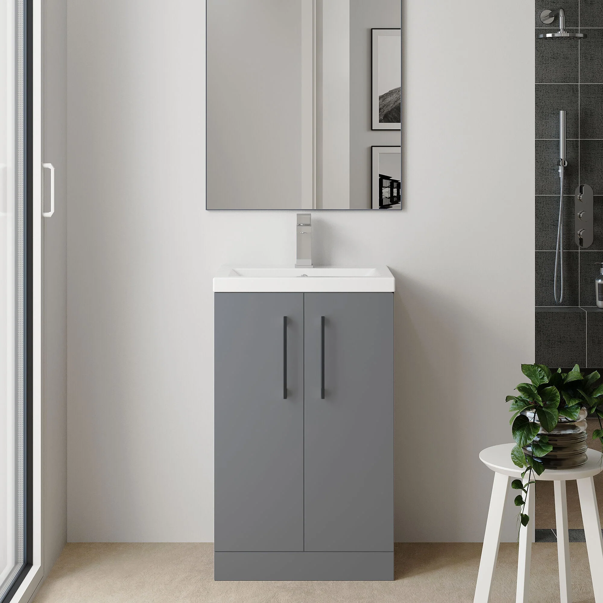 Bramshall Contemporary Compact Floor Standing Vanity Basin Unit with Polymarble Basin, 500mm, Choice of Colour and Handle Finish - Image 66