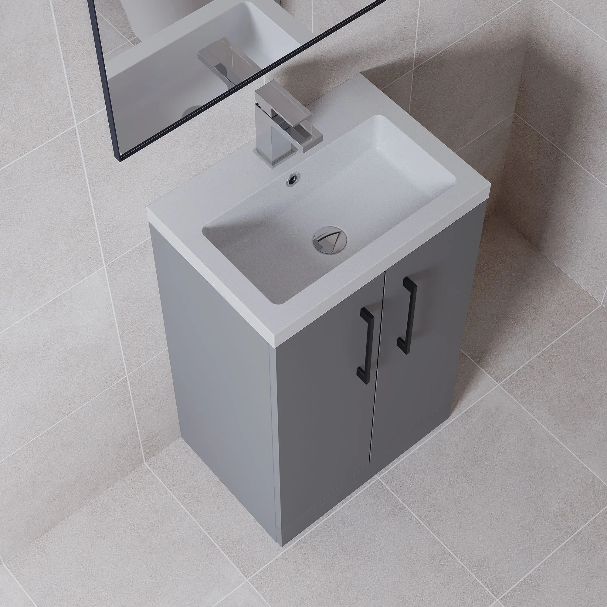 Bramshall Contemporary Compact Floor Standing Vanity Basin Unit with Polymarble Basin, 500mm, Choice of Colour and Handle Finish - Image 67