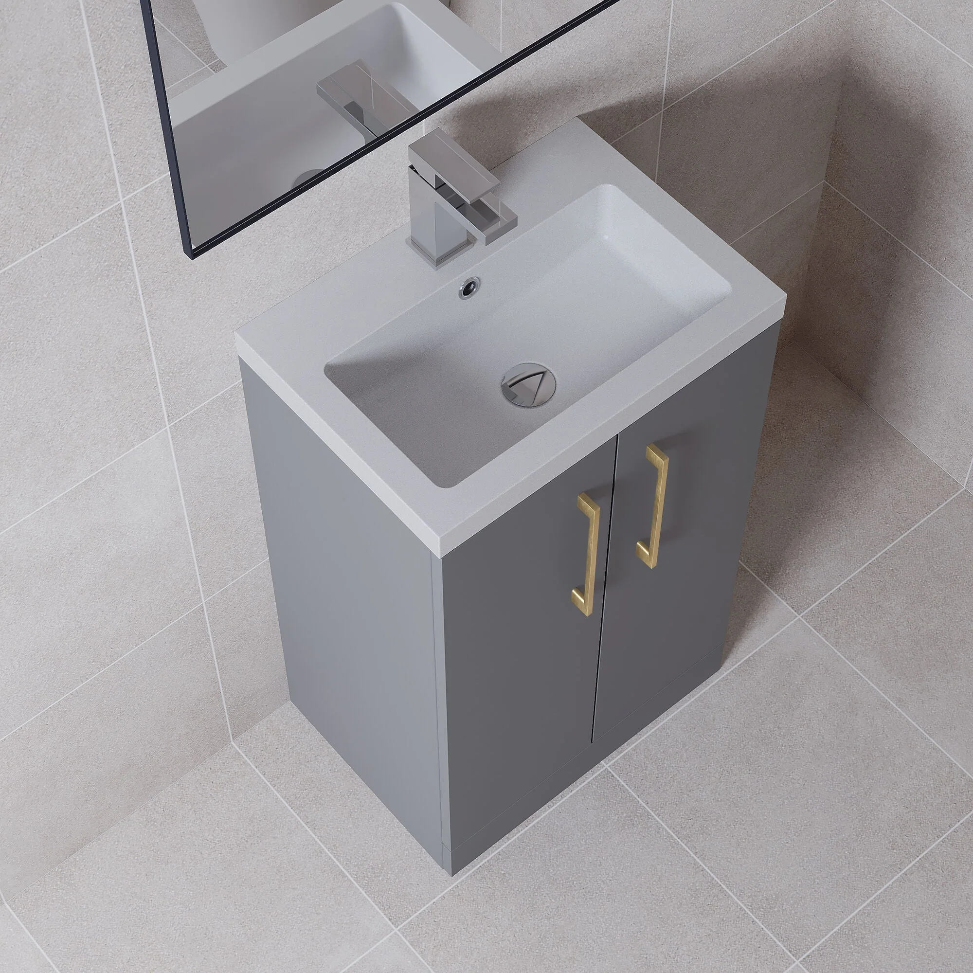 Bramshall Contemporary Compact Floor Standing Vanity Basin Unit with Polymarble Basin, 500mm, Choice of Colour and Handle Finish - Image 71