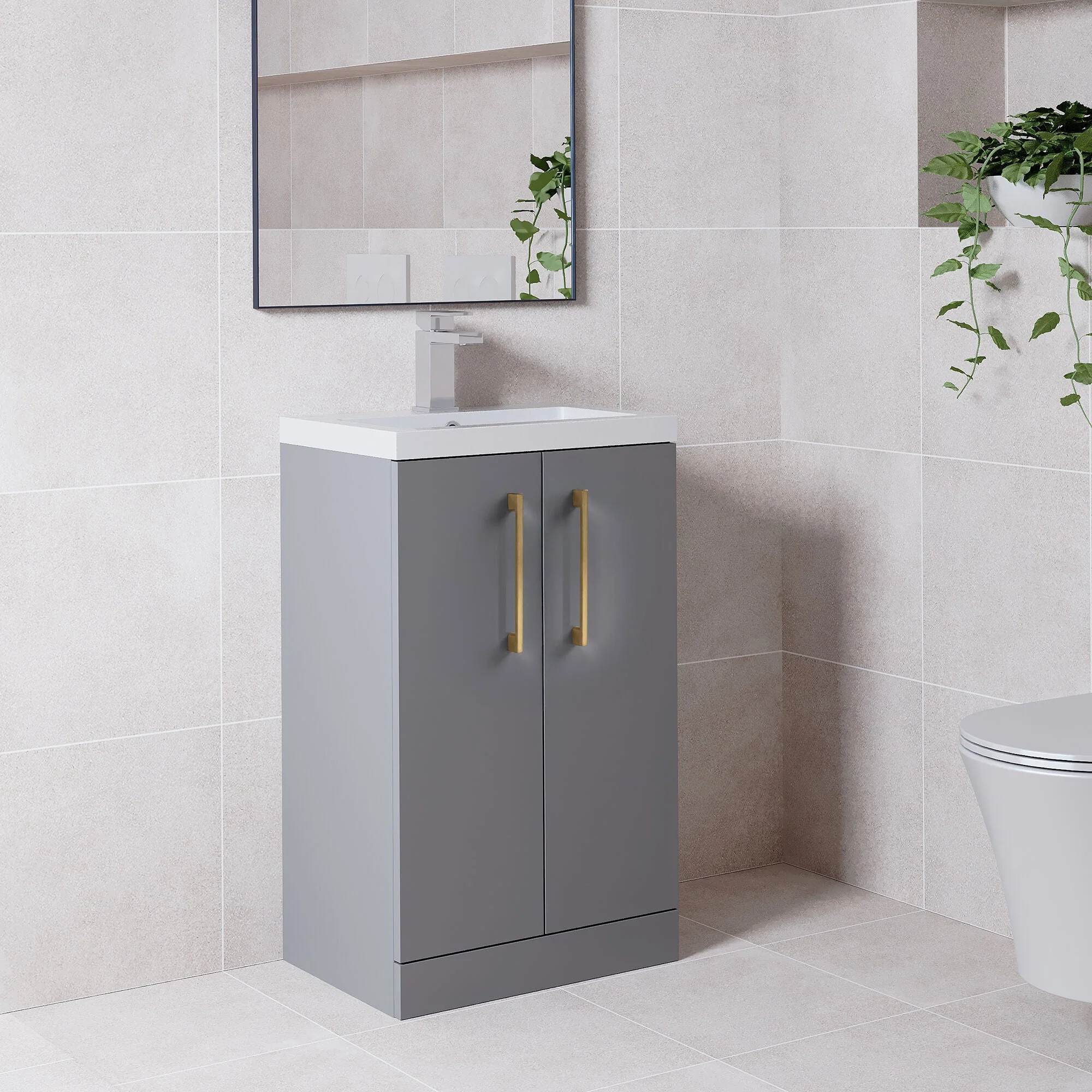 Bramshall Contemporary Compact Floor Standing Vanity Basin Unit with Polymarble Basin, 500mm, Choice of Colour and Handle Finish - Image 72