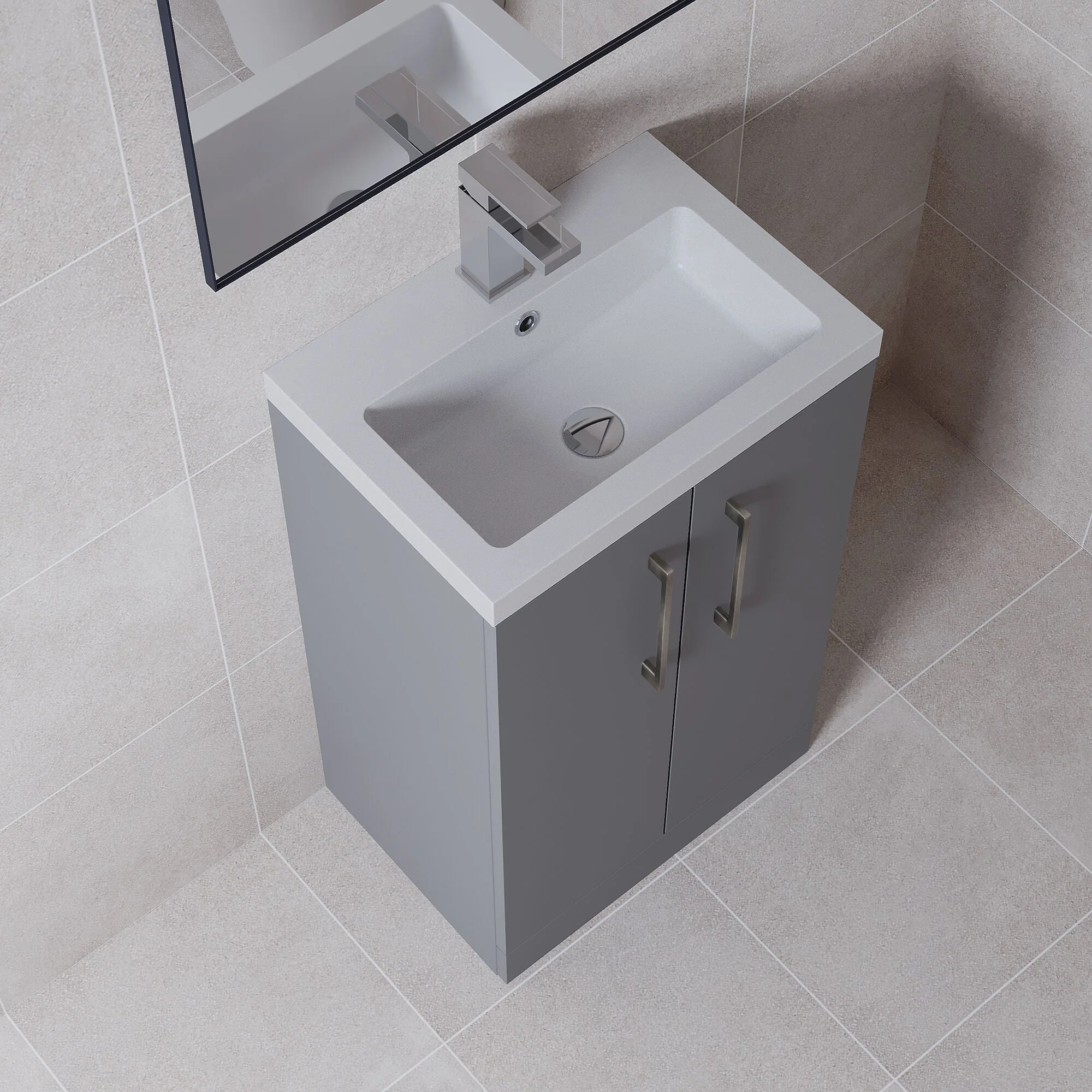 Bramshall Contemporary Compact Floor Standing Vanity Basin Unit with Polymarble Basin, 500mm, Choice of Colour and Handle Finish - Image 75