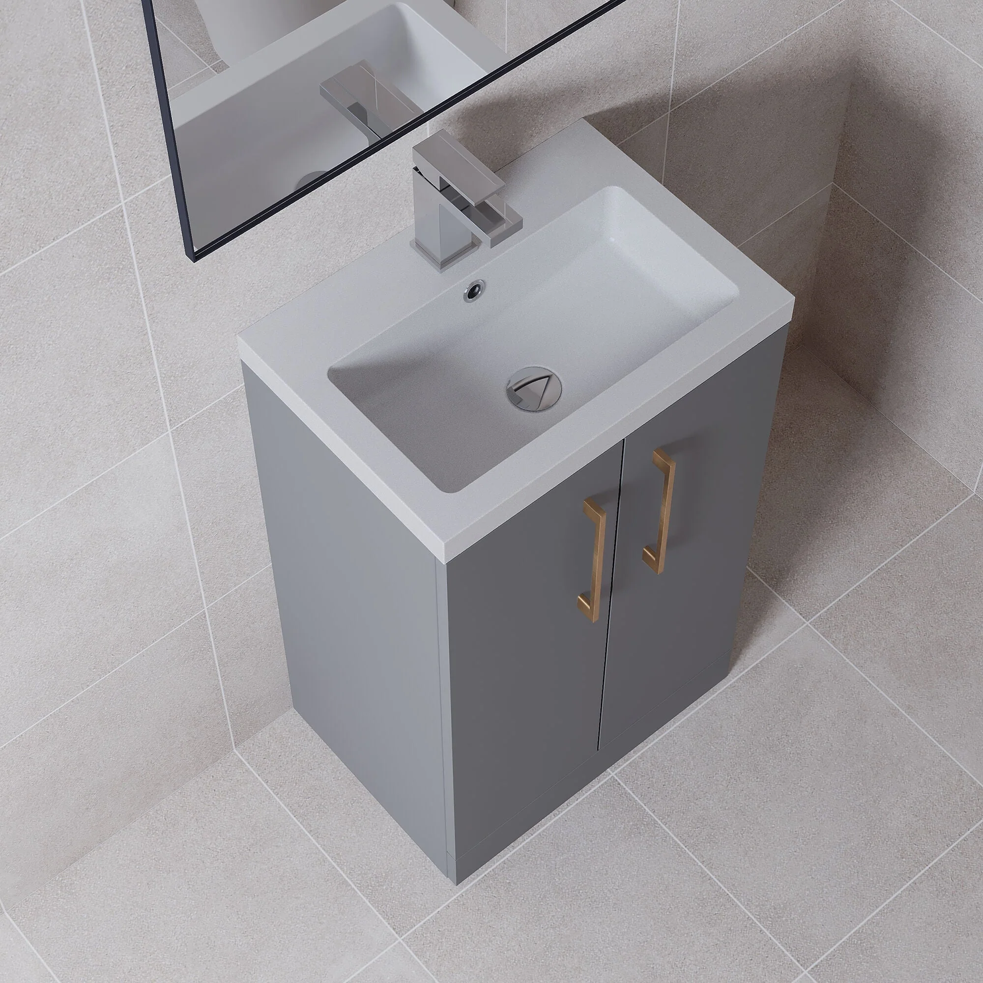 Bramshall Contemporary Compact Floor Standing Vanity Basin Unit with Polymarble Basin, 500mm, Choice of Colour and Handle Finish - Image 79