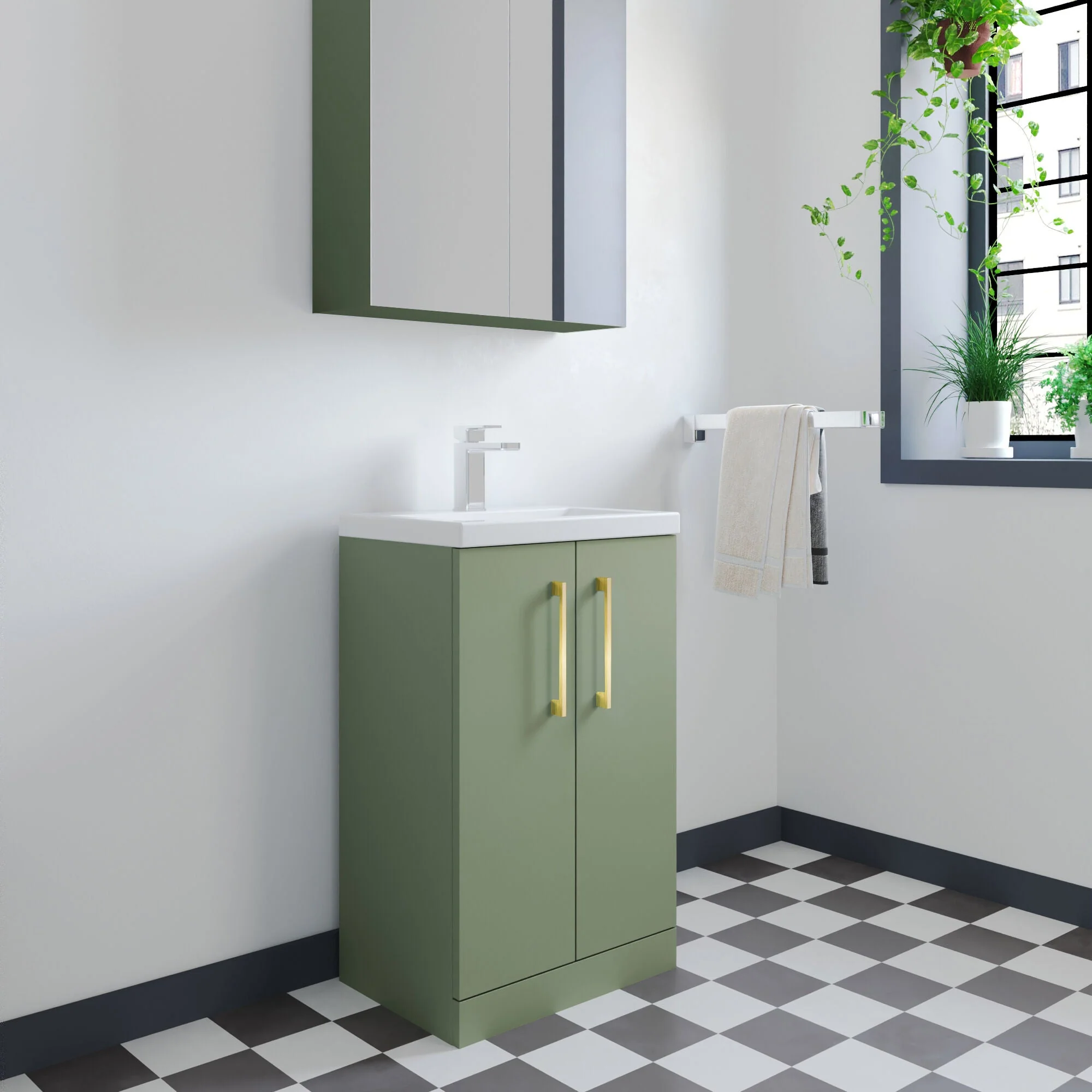 Bramshall Contemporary Compact Floor Standing Vanity Basin Unit with Polymarble Basin, 500mm, Choice of Colour and Handle Finish - Image 89