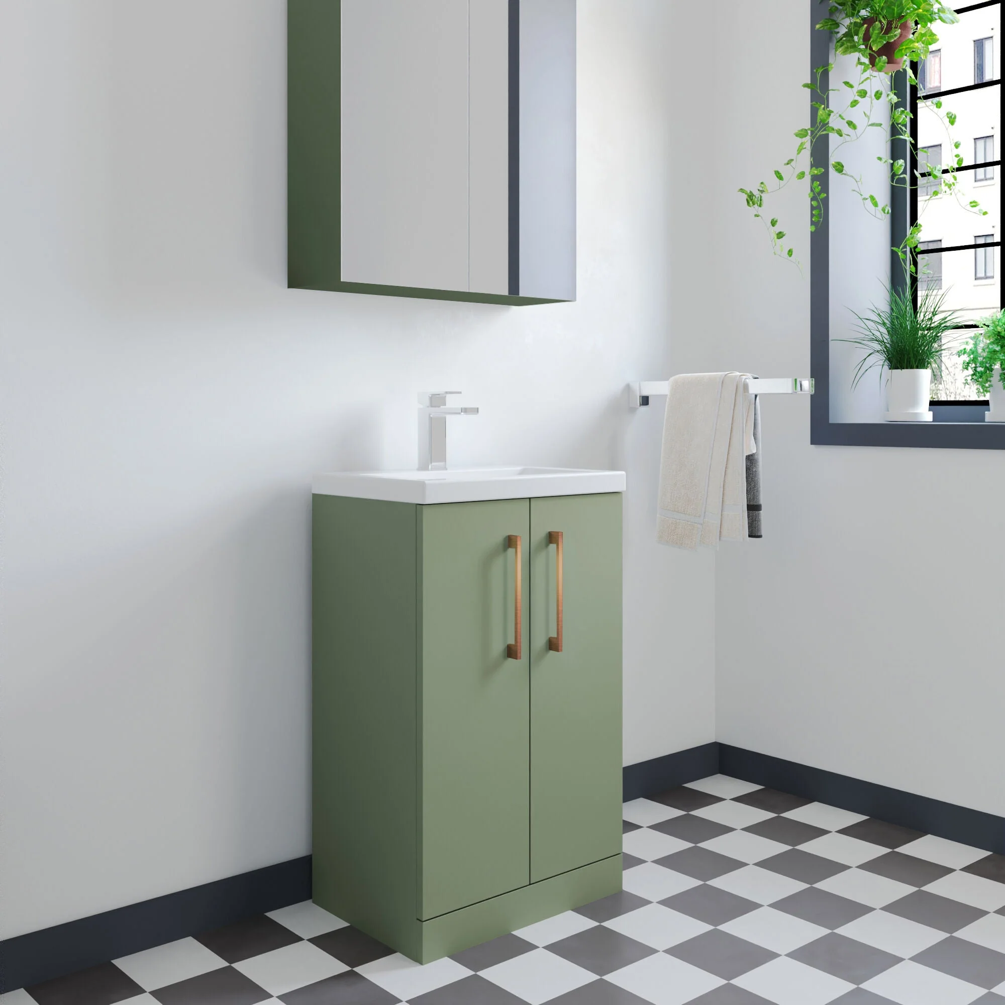 Bramshall Contemporary Compact Floor Standing Vanity Basin Unit with Polymarble Basin, 500mm, Choice of Colour and Handle Finish - Image 95
