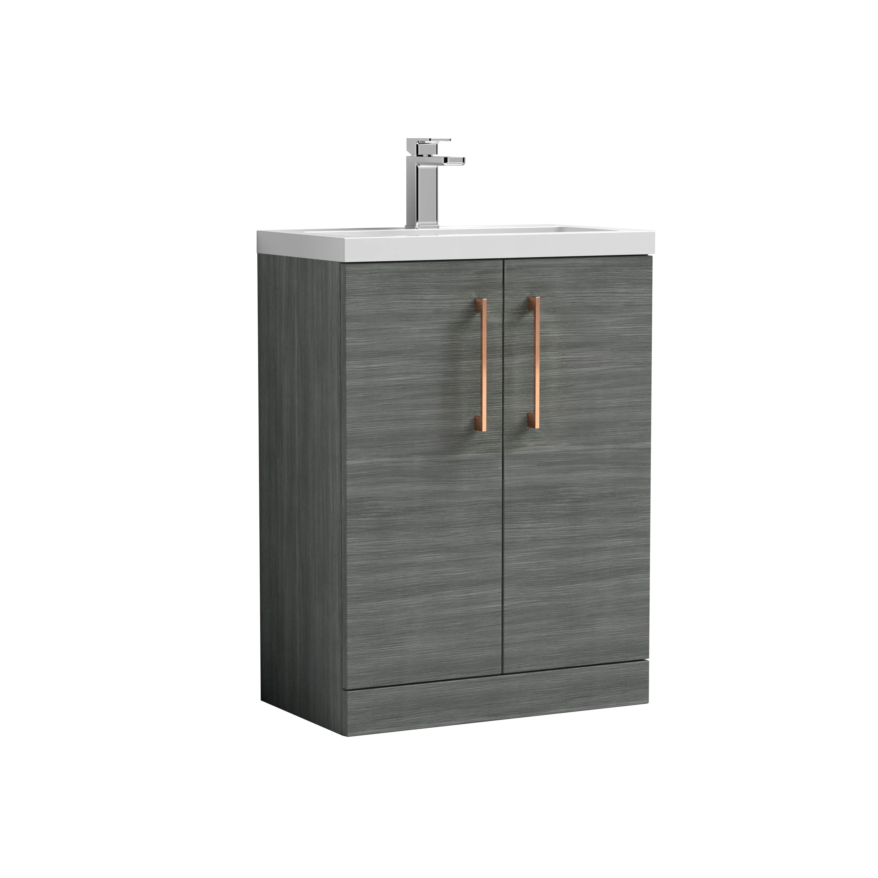 Bramshall Contemporary Compact Floor Standing Vanity Basin Unit with Polymarble Basin, 600mm, Choice of Colour and Handle Finish