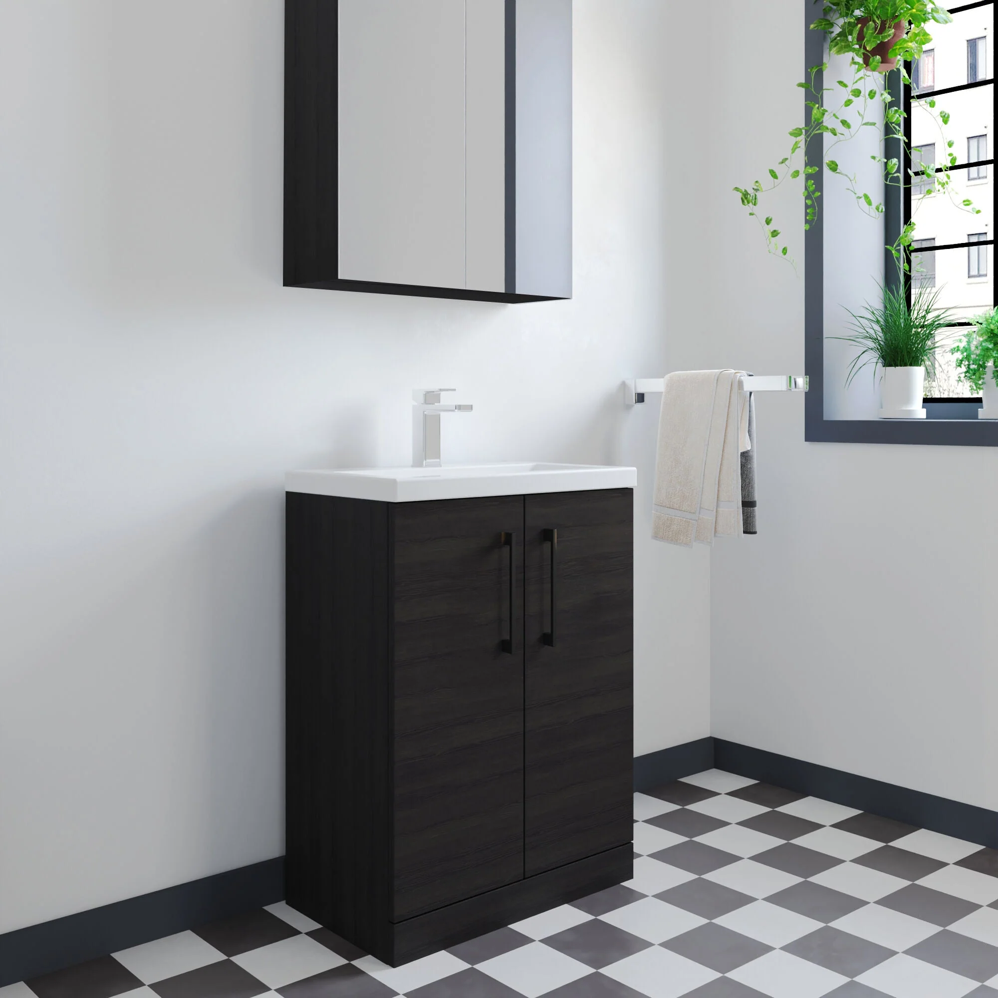 Bramshall Contemporary Compact Floor Standing Vanity Basin Unit with Polymarble Basin, 600mm, Choice of Colour and Handle Finish - Image 18