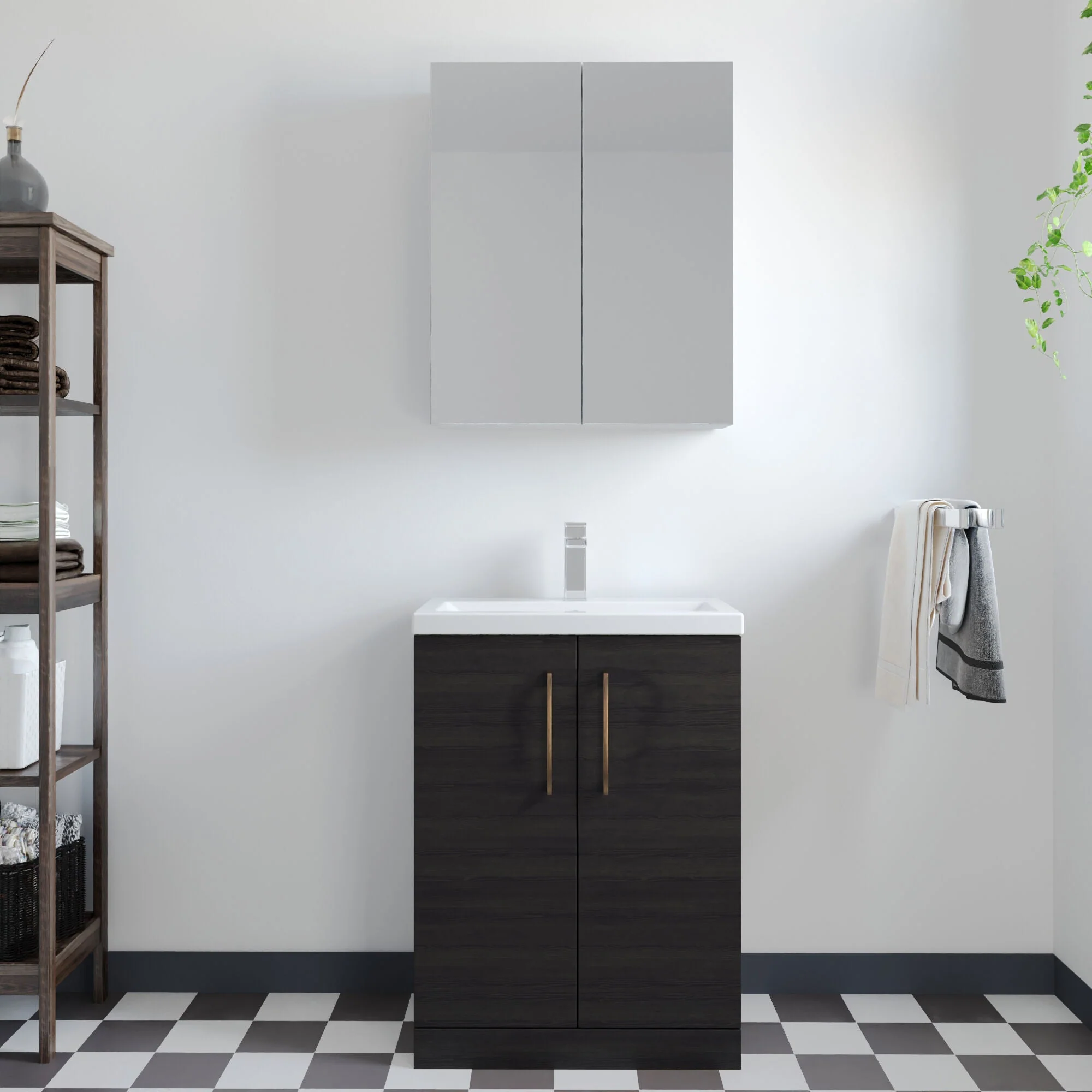 Bramshall Contemporary Compact Floor Standing Vanity Basin Unit with Polymarble Basin, 600mm, Choice of Colour and Handle Finish - Image 26