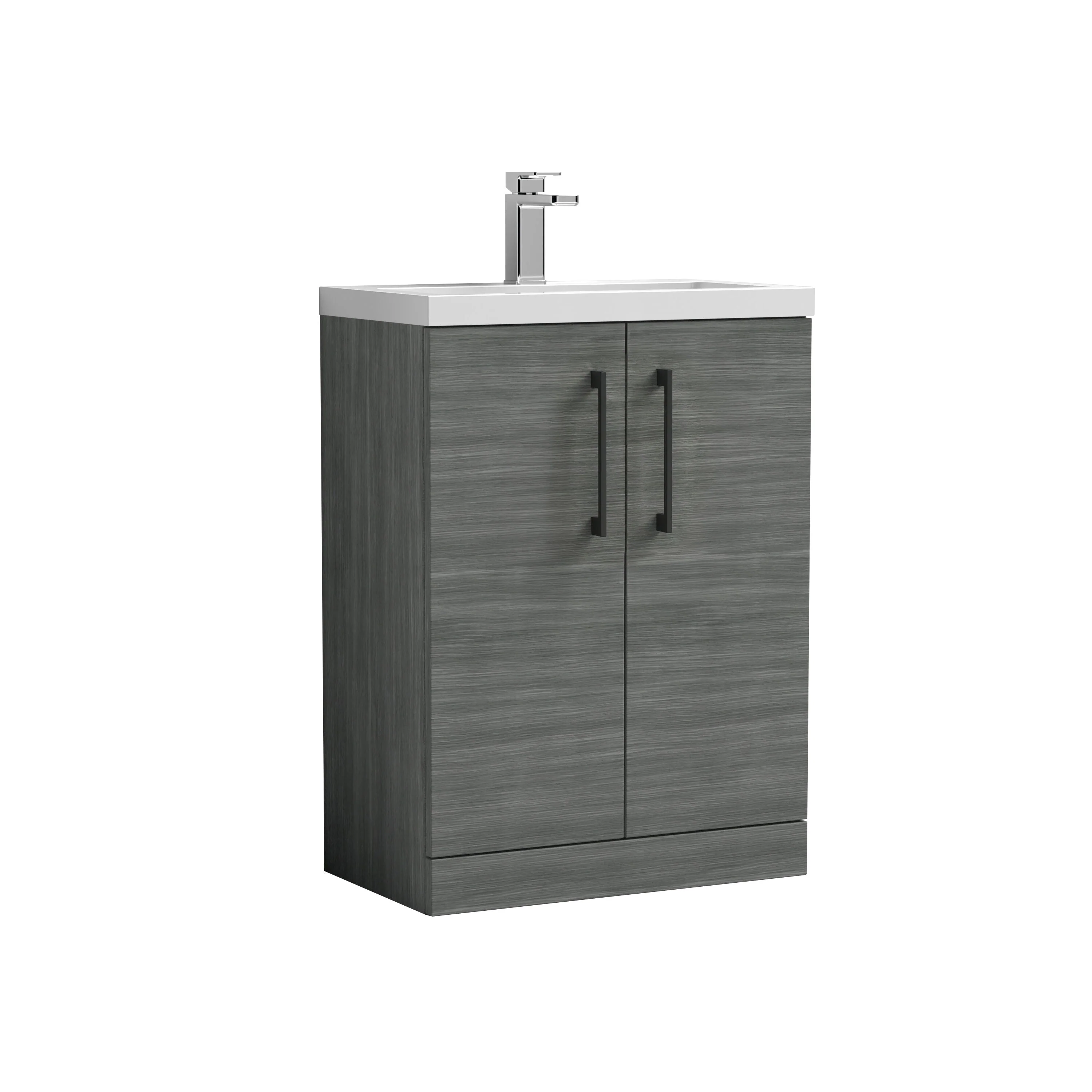 Bramshall Contemporary Compact Floor Standing Vanity Basin Unit with Polymarble Basin, 600mm, Choice of Colour and Handle Finish - Image 4