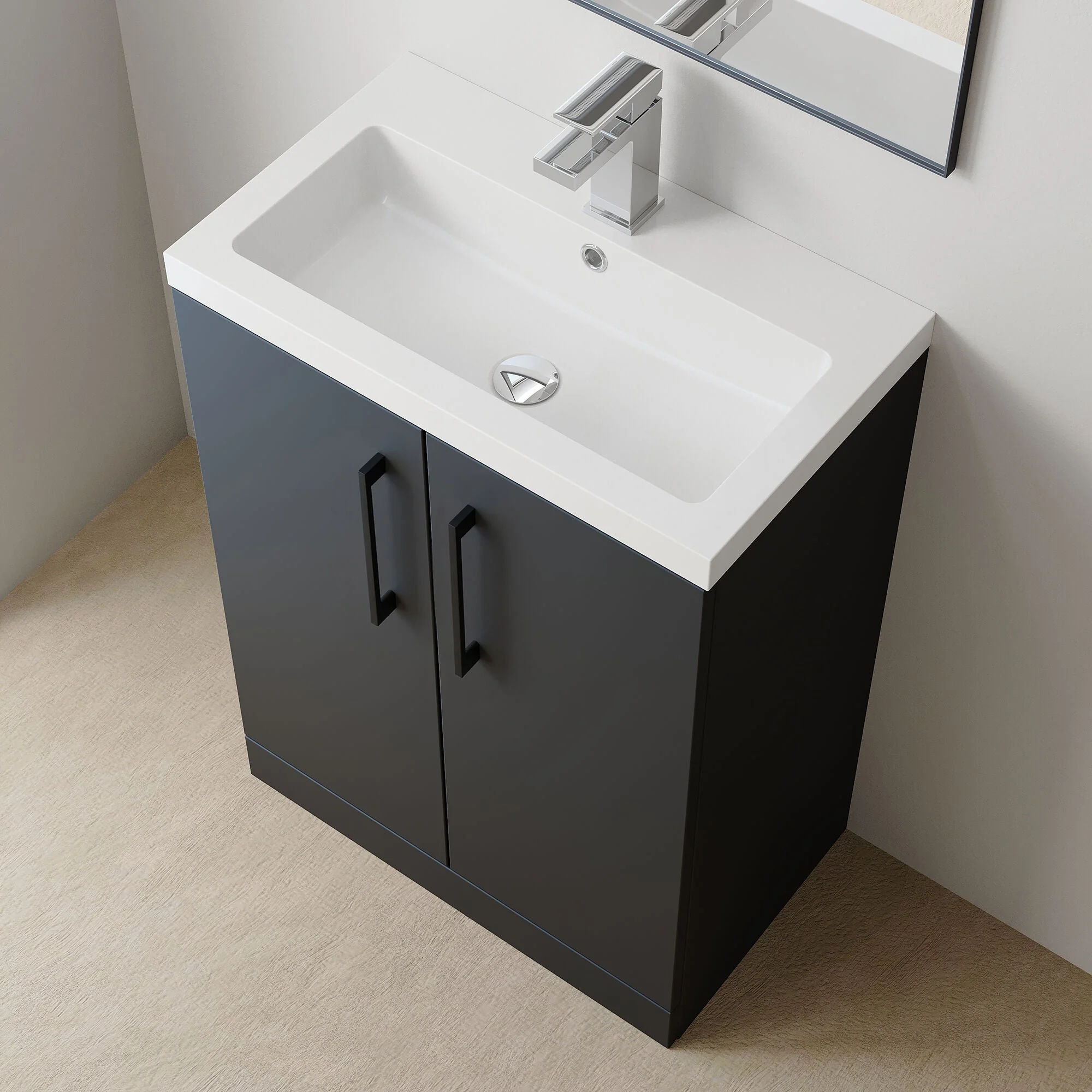 Bramshall Contemporary Compact Floor Standing Vanity Basin Unit with Polymarble Basin, 600mm, Choice of Colour and Handle Finish - Image 48