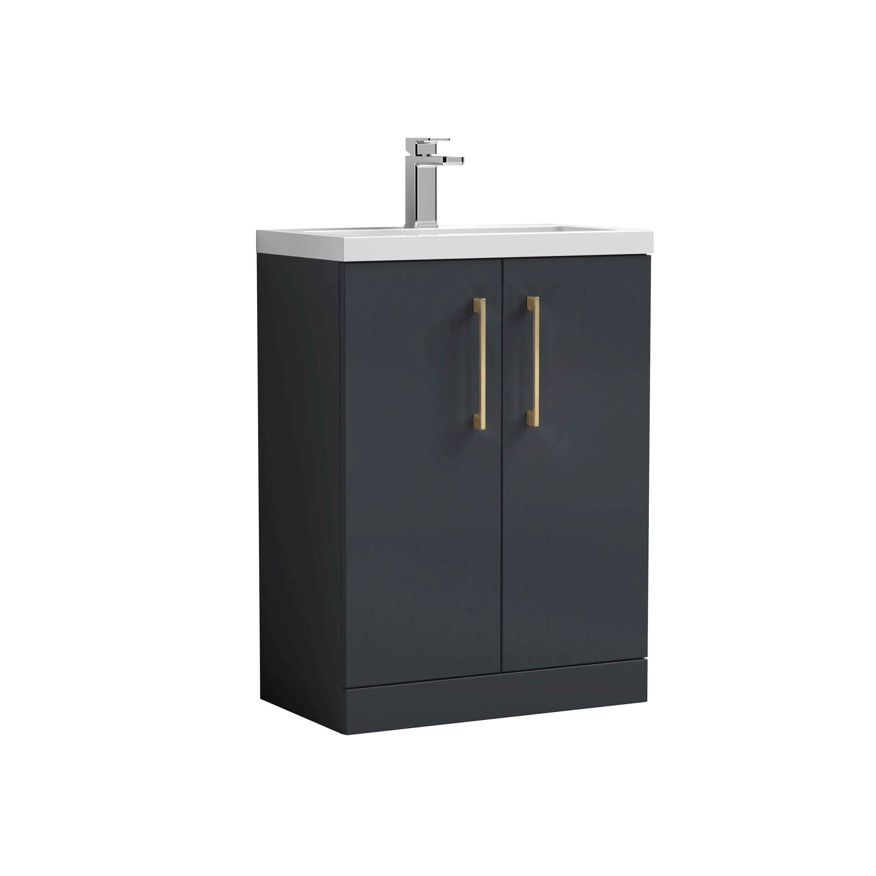 Bramshall Contemporary Compact Floor Standing Vanity Basin Unit with Polymarble Basin, 600mm, Choice of Colour and Handle Finish - Image 49