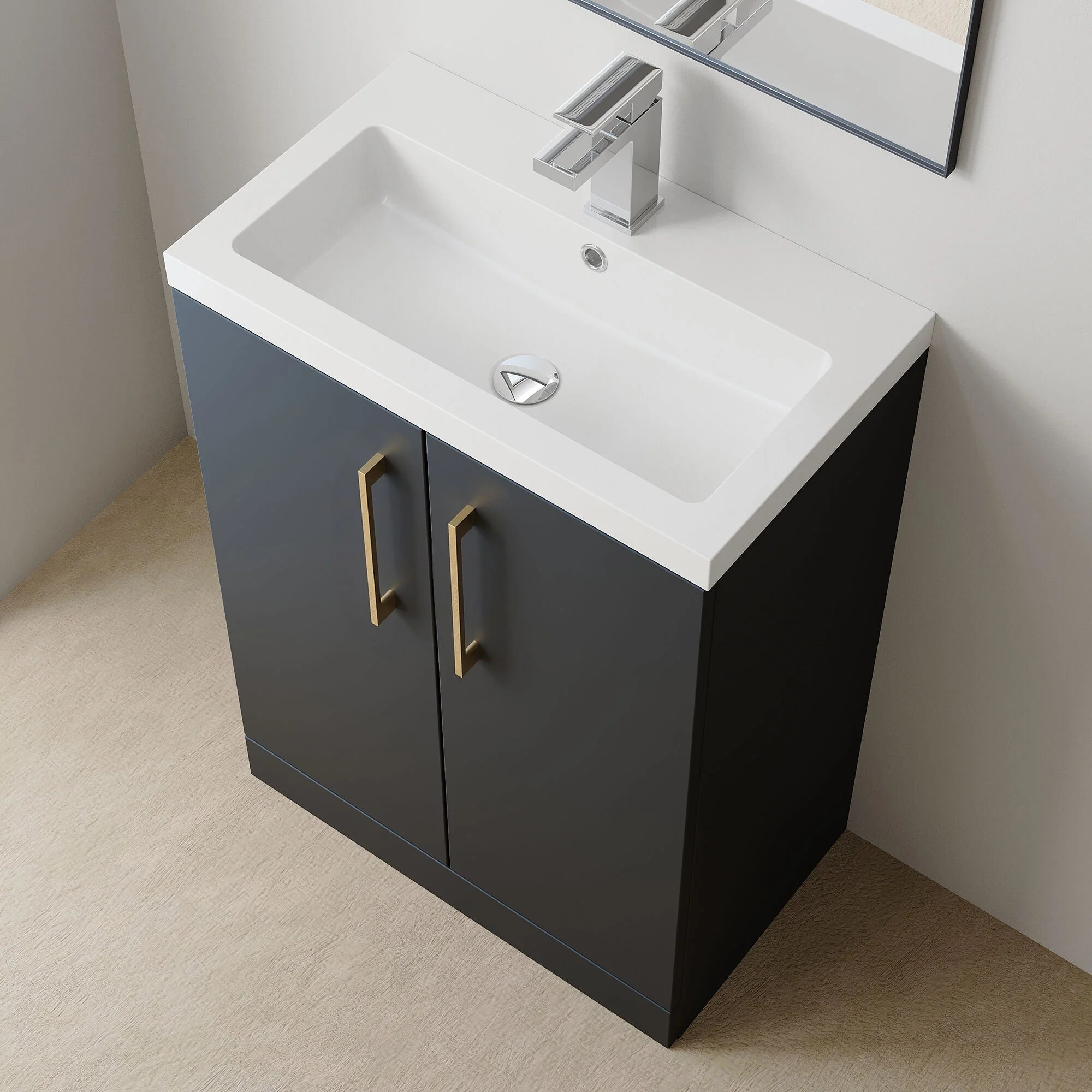 Bramshall Contemporary Compact Floor Standing Vanity Basin Unit with Polymarble Basin, 600mm, Choice of Colour and Handle Finish - Image 51
