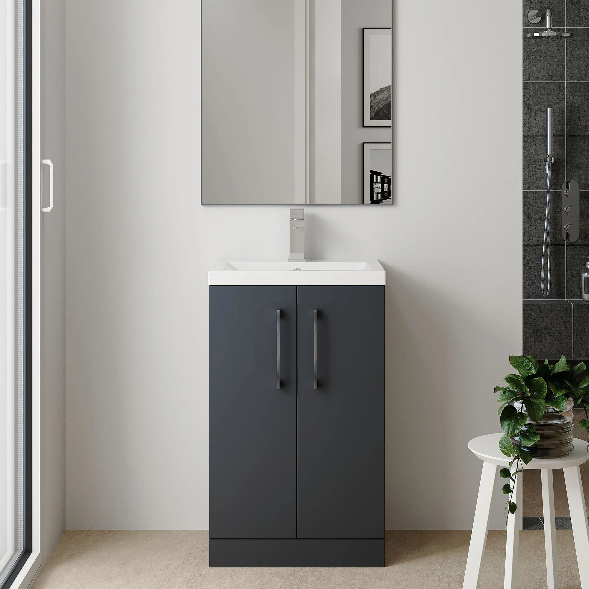 Bramshall Contemporary Compact Floor Standing Vanity Basin Unit with Polymarble Basin, 600mm, Choice of Colour and Handle Finish - Image 53