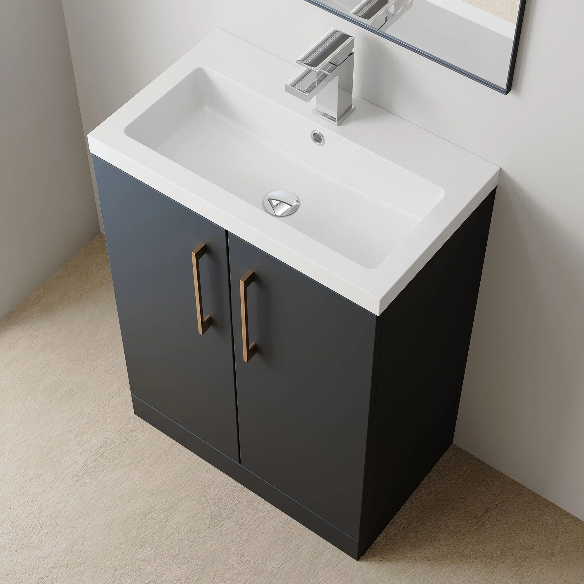 Bramshall Contemporary Compact Floor Standing Vanity Basin Unit with Polymarble Basin, 600mm, Choice of Colour and Handle Finish - Image 57