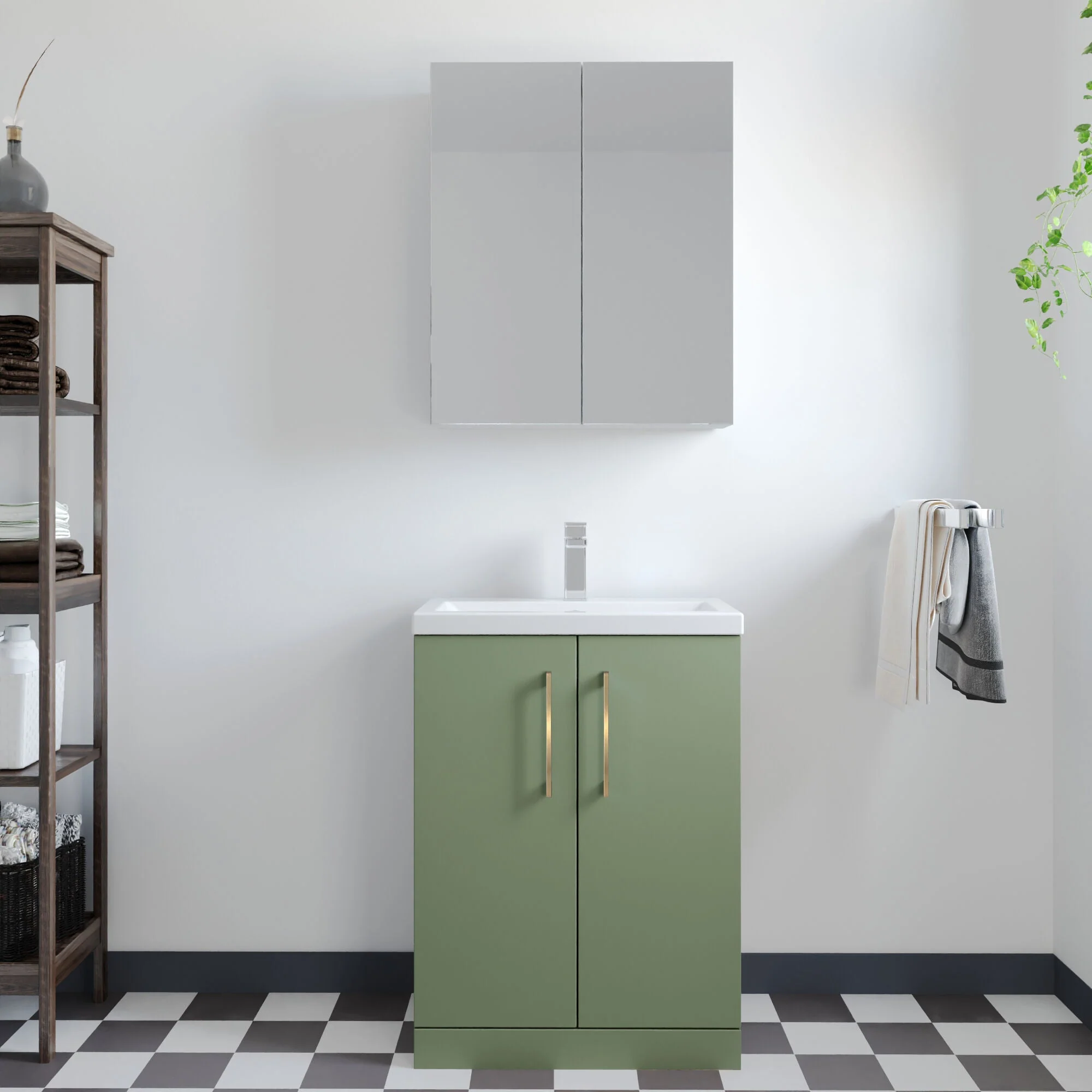 Bramshall Contemporary Compact Floor Standing Vanity Basin Unit with Polymarble Basin, 600mm, Choice of Colour and Handle Finish - Image 81