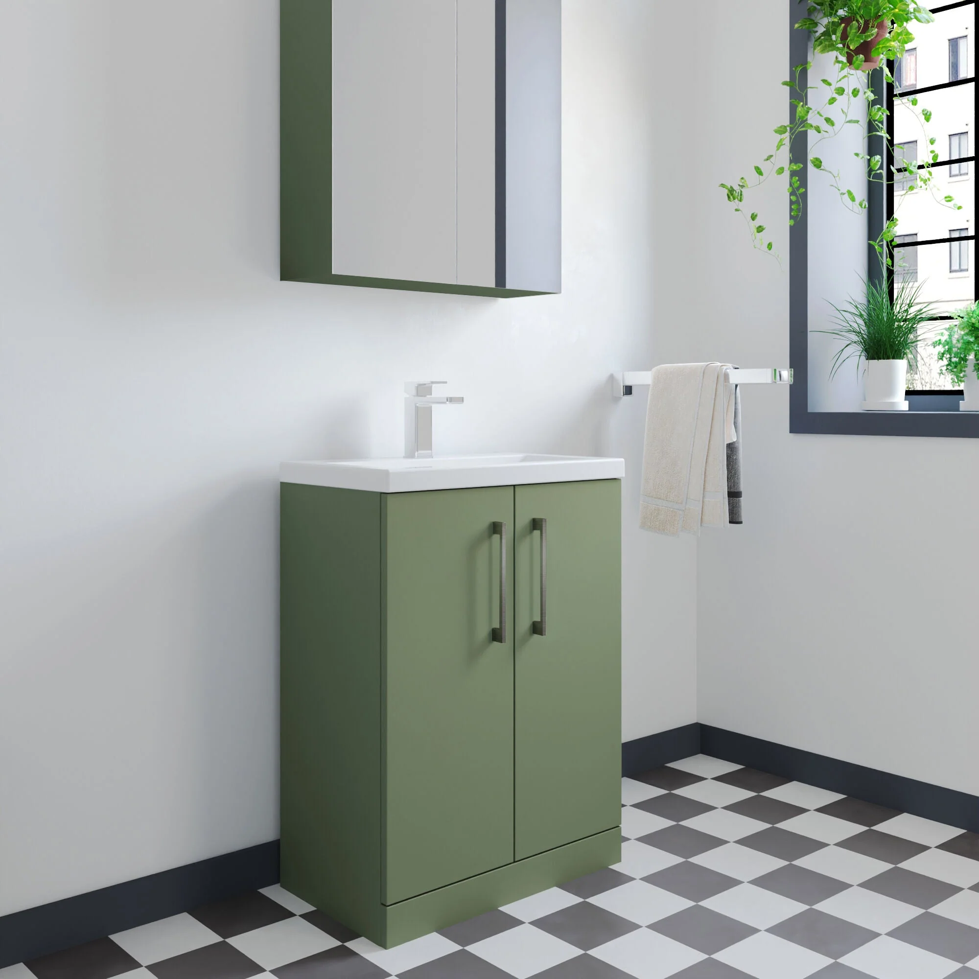 Bramshall Contemporary Compact Floor Standing Vanity Basin Unit with Polymarble Basin, 600mm, Choice of Colour and Handle Finish - Image 85