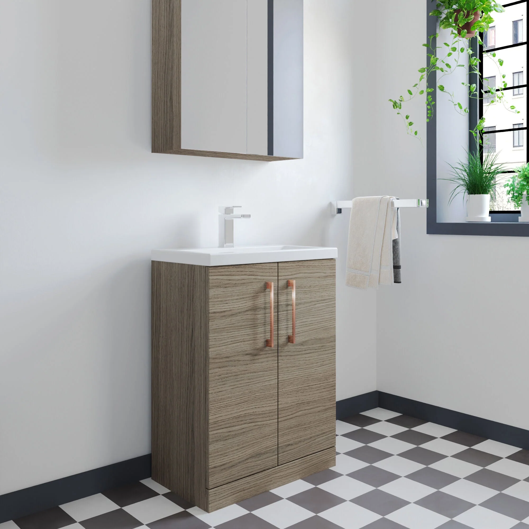 Bramshall Contemporary Compact Floor Standing Vanity Basin Unit with Polymarble Basin, 600mm, Choice of Colour and Handle Finish - Image 90