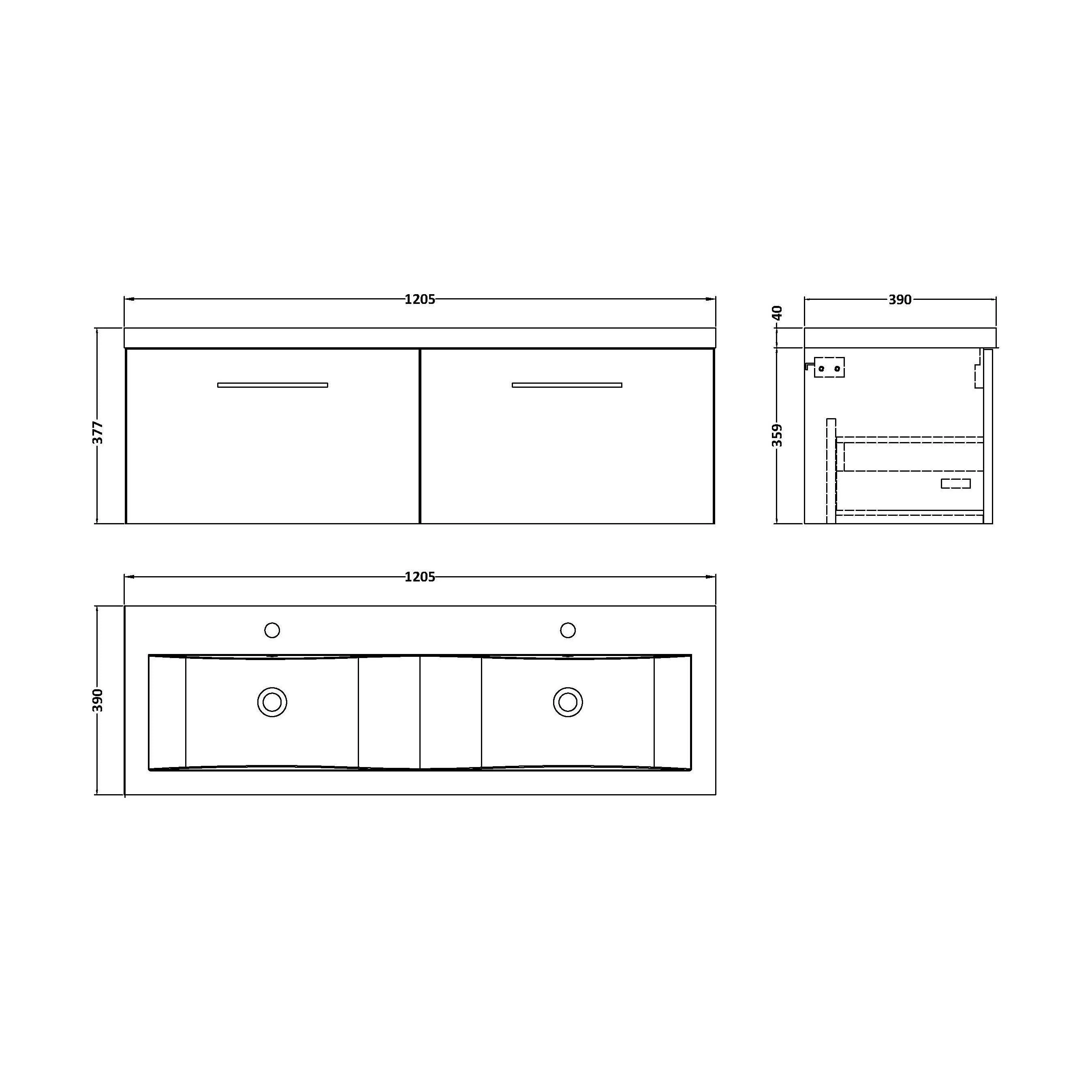 Bramshall Wall Hung 2 Drawer Vanity Basin Unit - 1200mm - Choice of Colour and Basin Type - Image 29