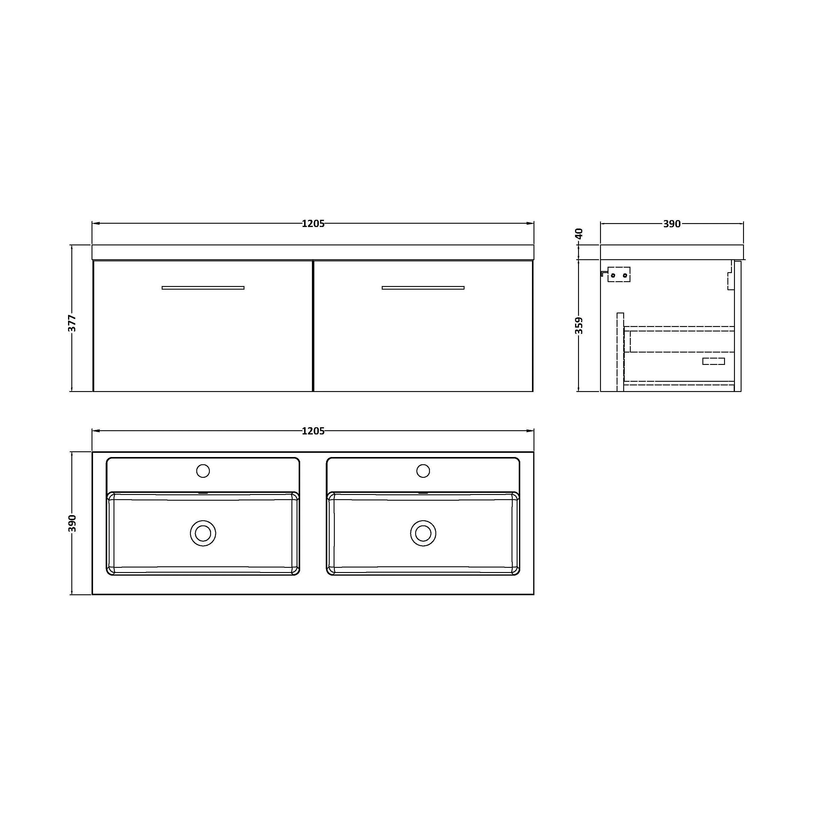 Bramshall Wall Hung 2 Drawer Vanity Basin Unit - 1200mm - Choice of Colour and Basin Type - Image 32
