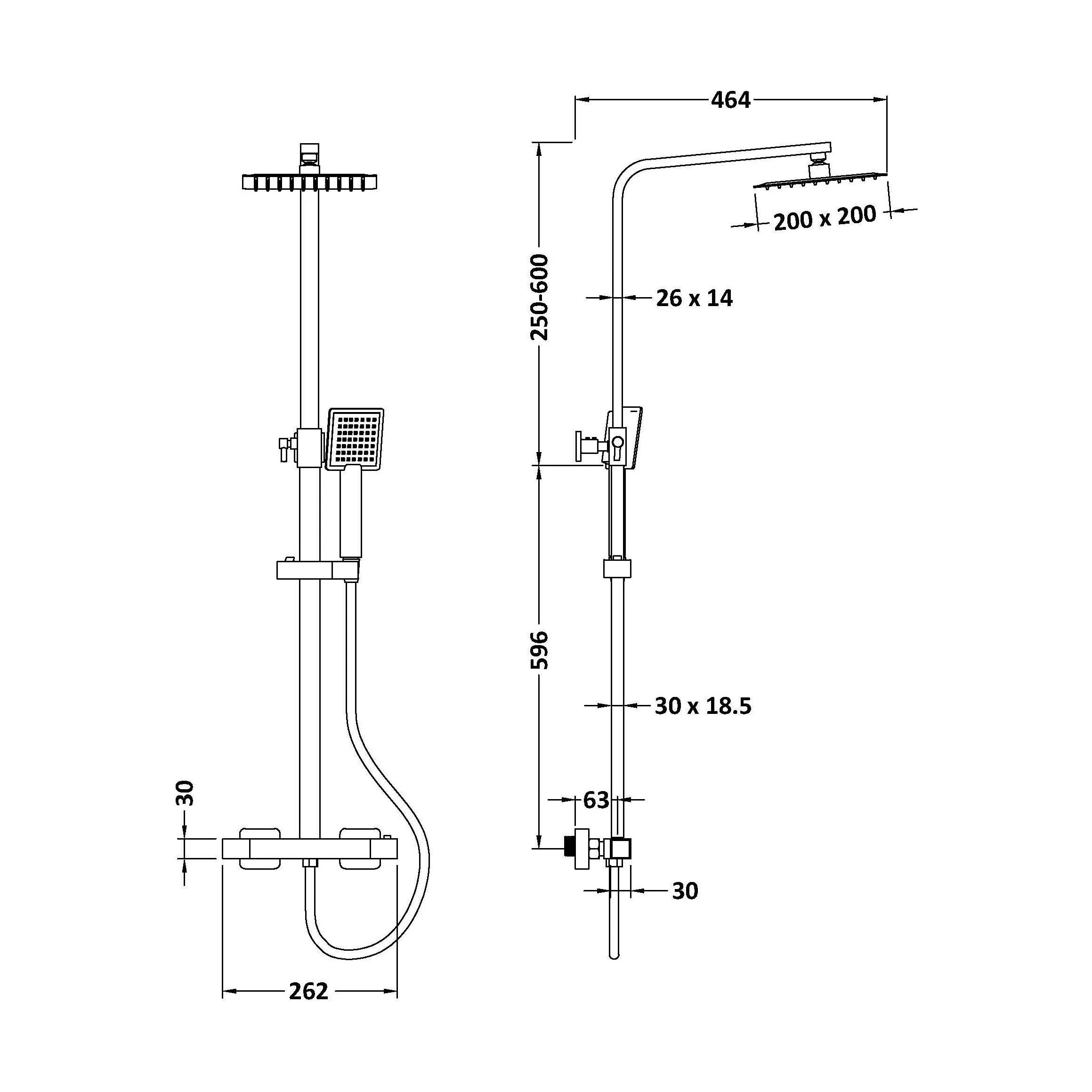 Balterley Square Thermostatic Shower Kit with Fixed Head and Adjustable Handset - Chrome - Image 2