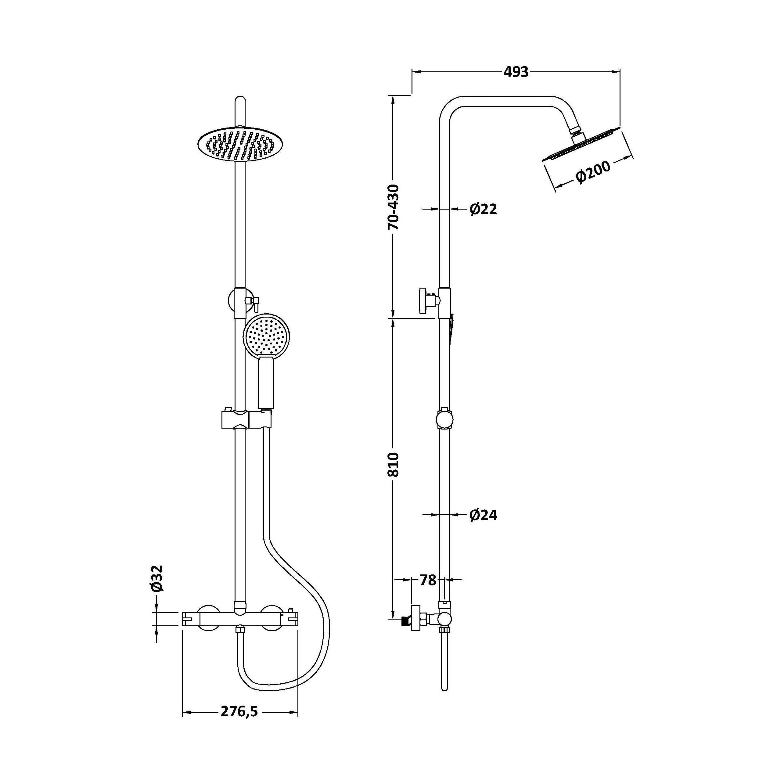 Balterley Contemporary Round Thermostatic Shower Kit with Fixed Head and Adjustable Handset - Chrome