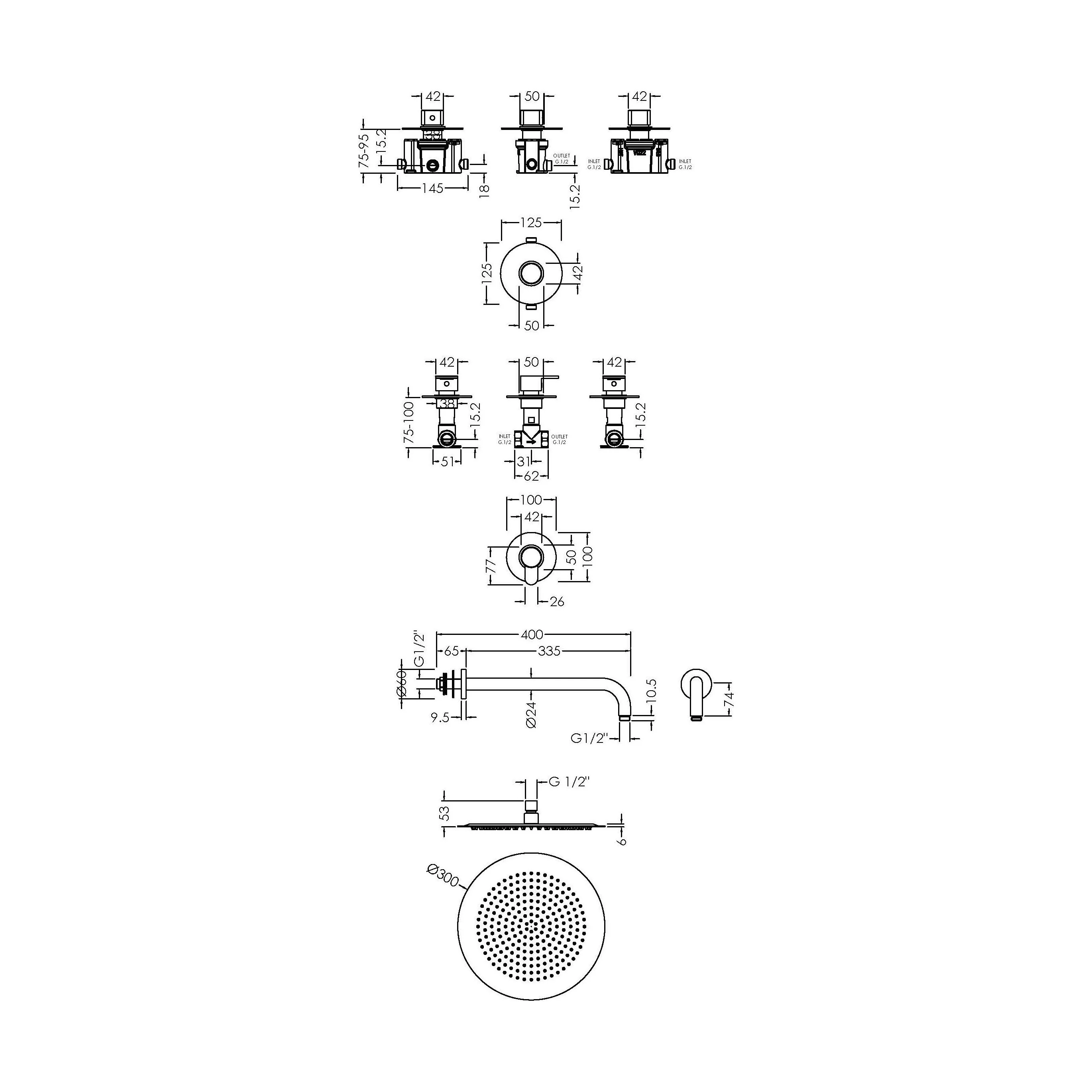 1 Outlet Luxury Shower Bundle - Stop Tap, Temperature Control, Arm & Head - Chrome - Image 3
