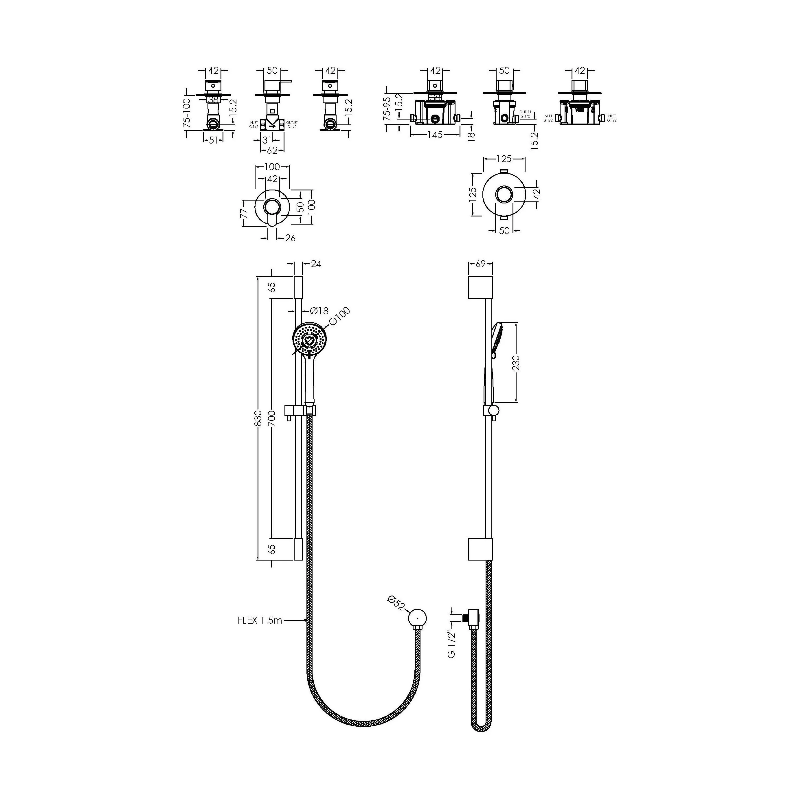 1 Outlet Luxury Shower Bundle - Stop Tap, Temperature Control & Slide Rail Kit - Chrome - Image 3