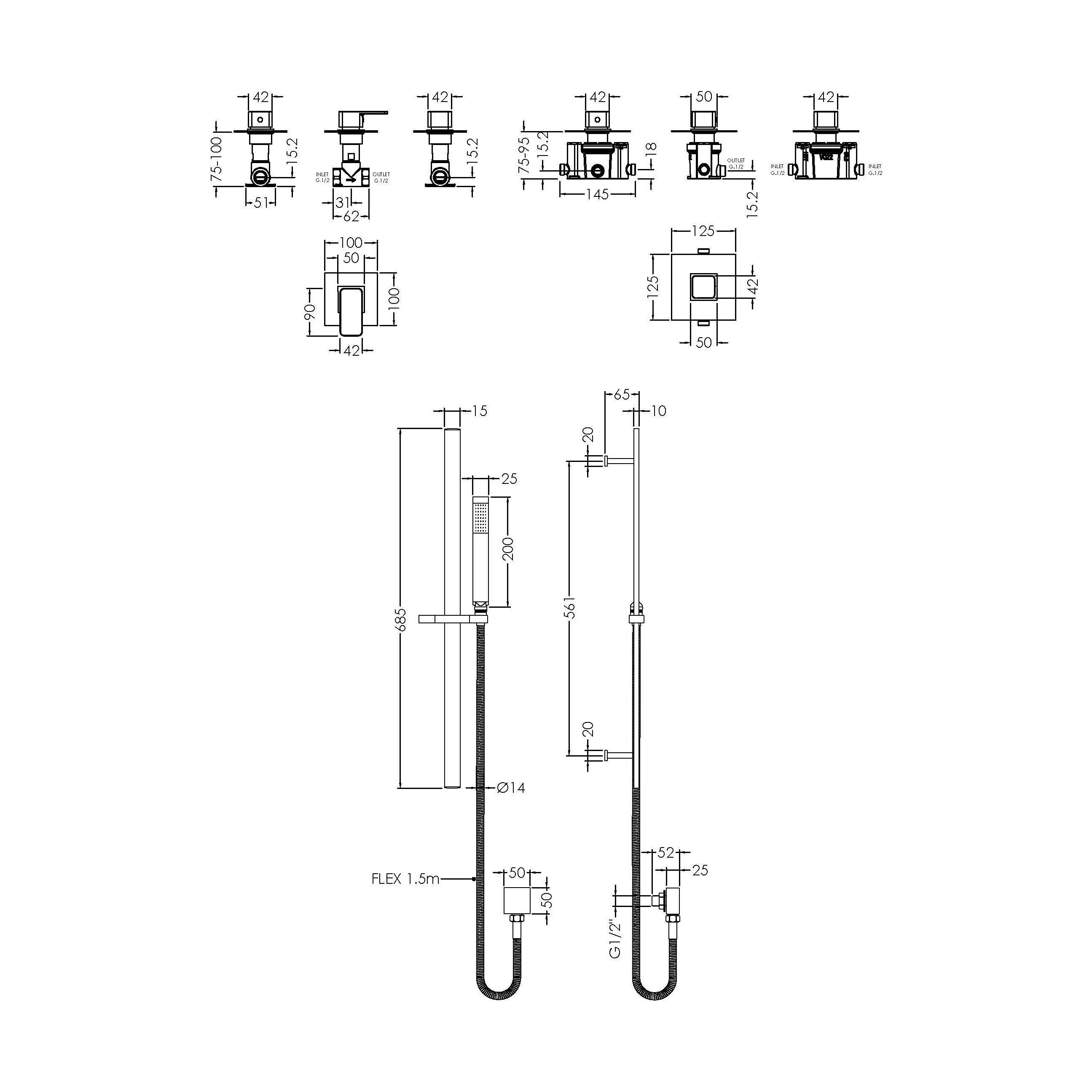 1 Outlet Luxury Shower Bundle - Stop Tap, Temperature Control & Slide Rail Kit - Chrome - Image 2