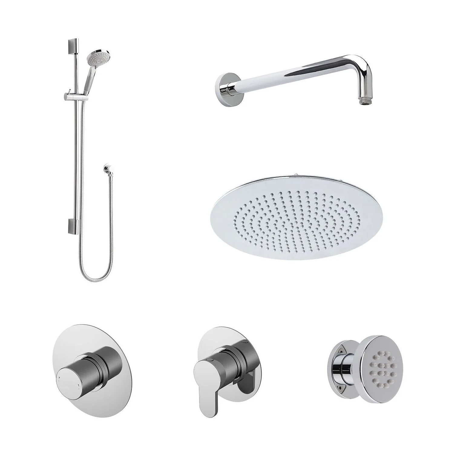 3 Outlet Concealed Valves Shower Bundle with Slide Rail Kit, Wall Mount Arm, Head & Body Jet- Chrome