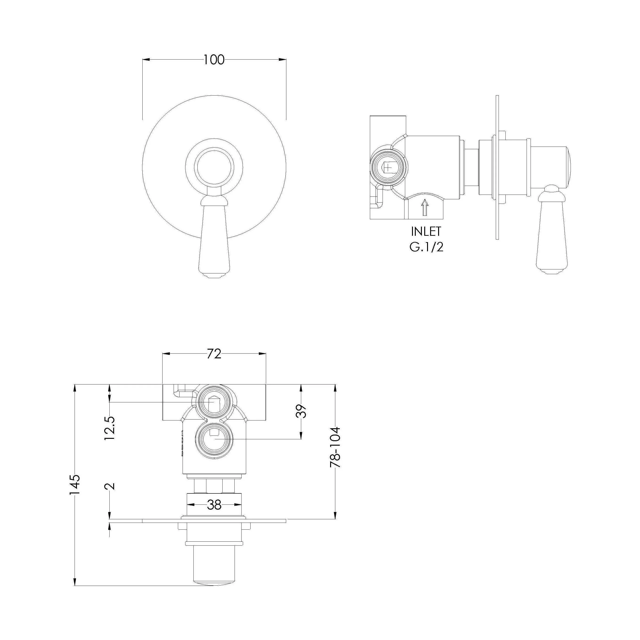 Traditional Concealed Lever Handle 2/3/4 Way Shower Diverter - Chrome - Image 2