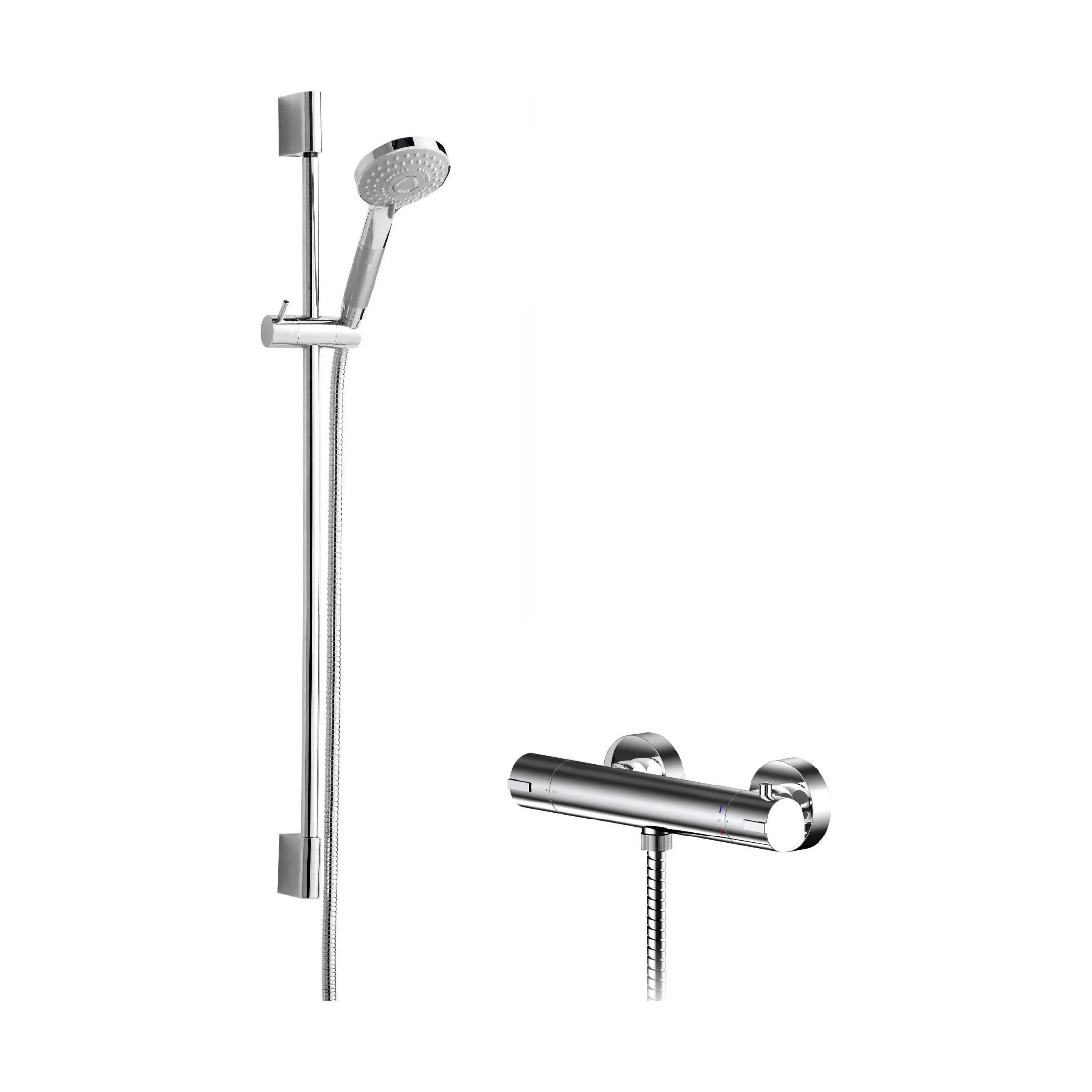 Current Round Bar Valve & Slimline Slide Rail Shower Set - Chrome - Balterley