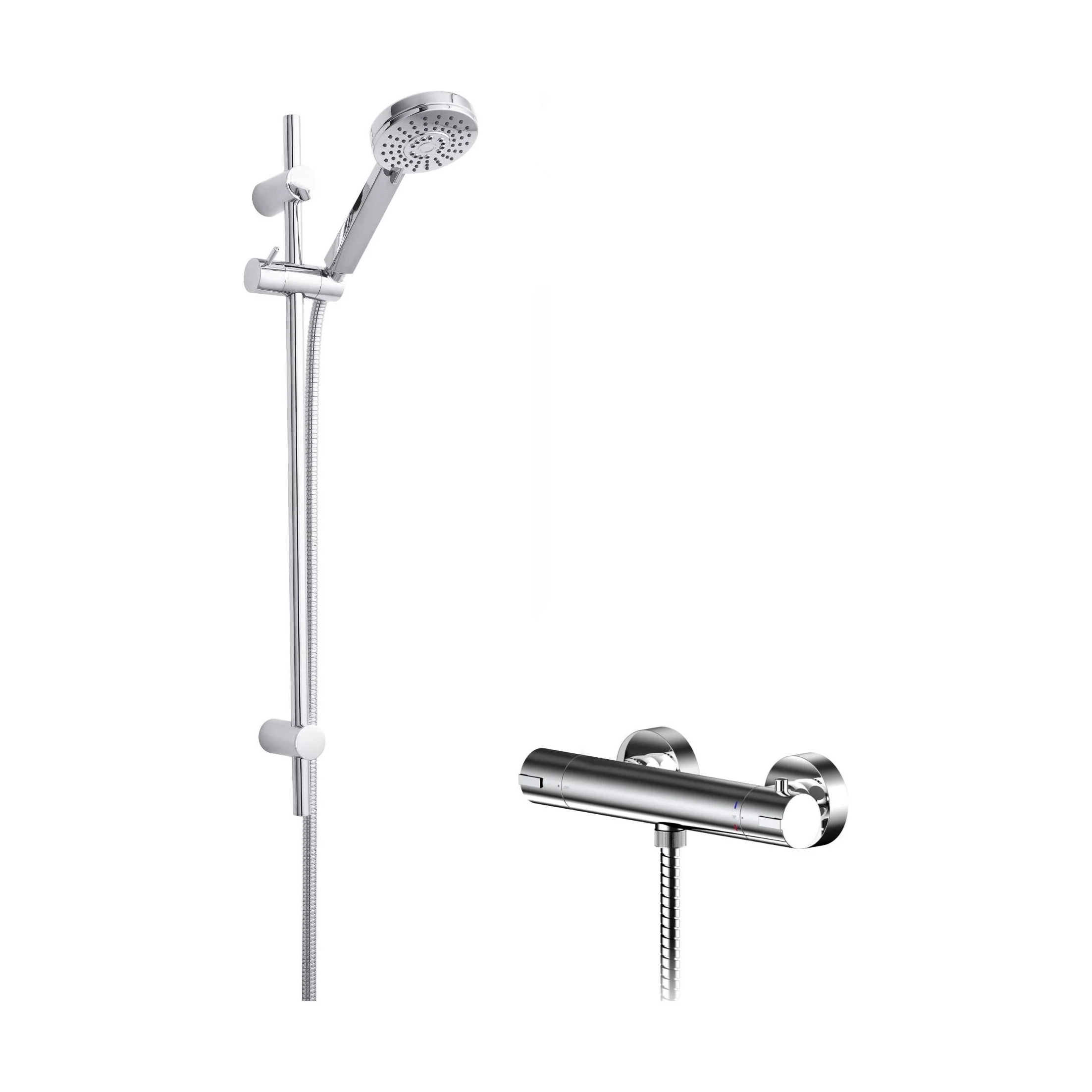 Current Round Bar Valve & Water Saving Slide Rail Kit Shower Set - Chrome - Balterley