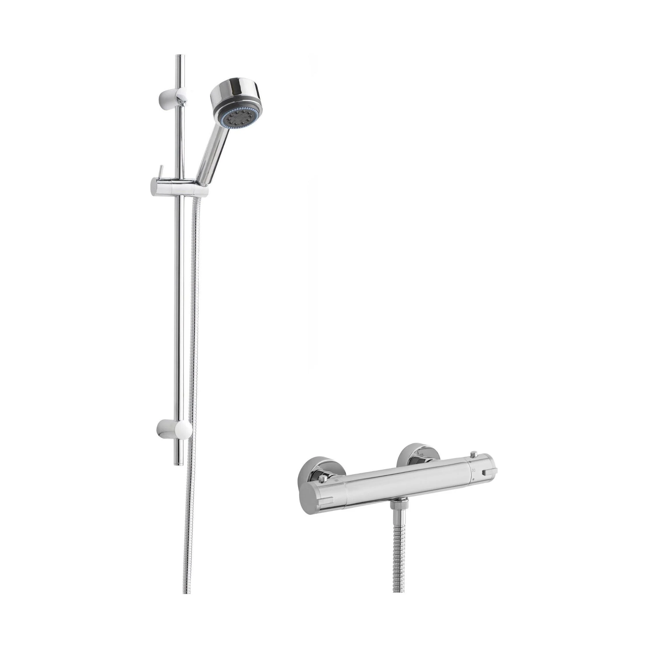 Minimalist Round Bar Valve & Linear Slide Rail Kit Shower Set - Chrome - Balterley