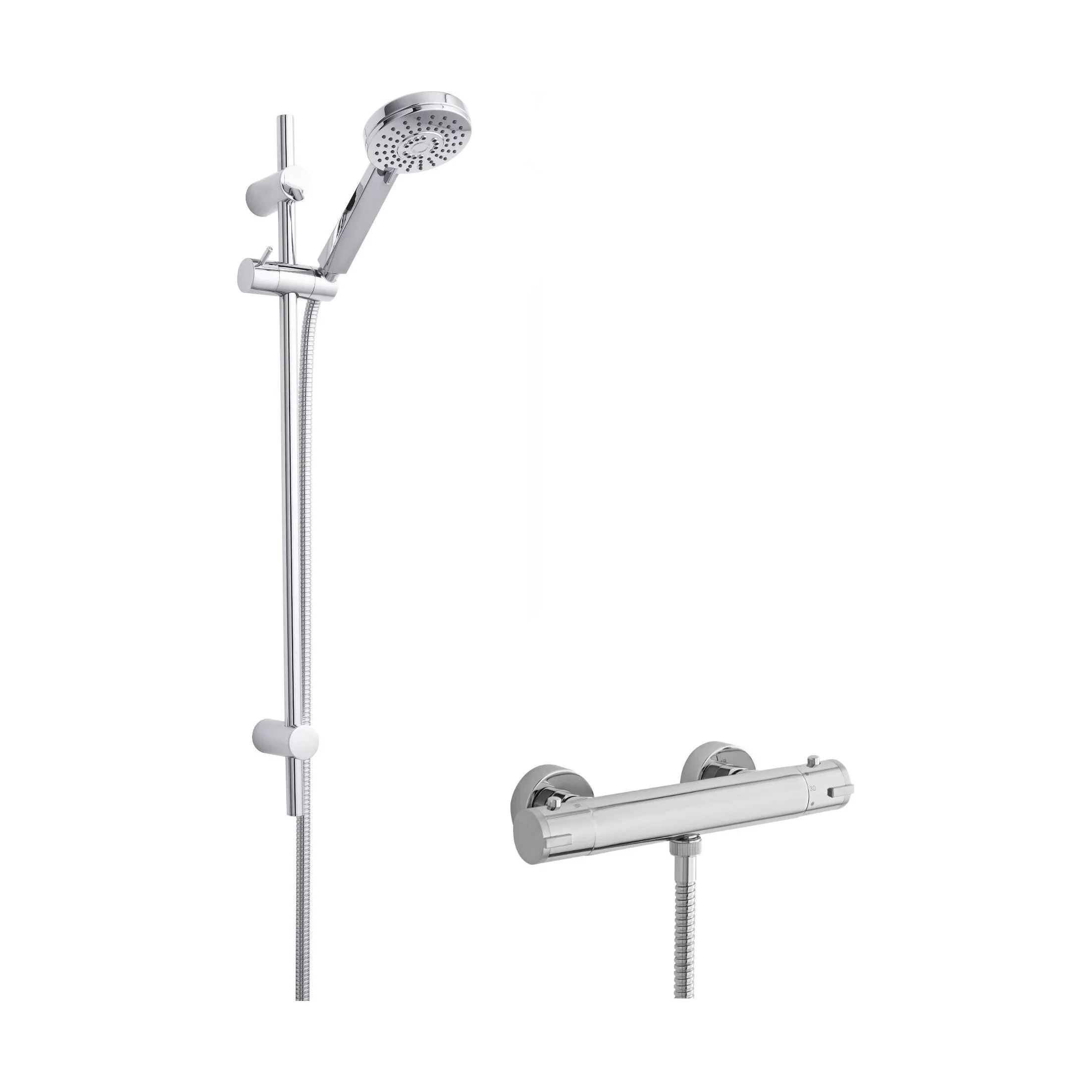 Minimalist Round Bar Valve & Water Saving Slide Rail Kit Shower Set - Chrome - Balterley