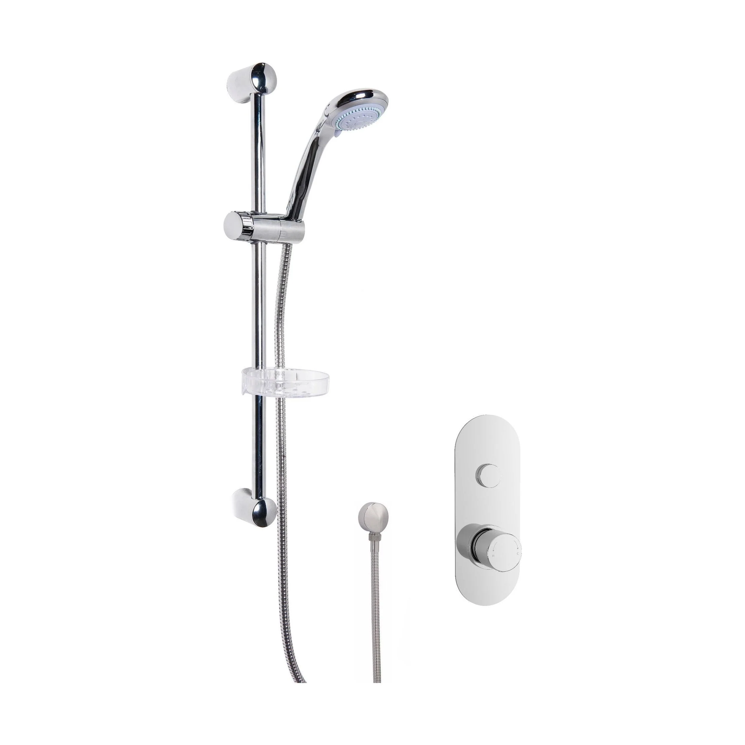 Shower Bundle Concealed Round Push 1 Button Valve & Multi Function Handset Slide Rail Kit - Chrome Balterley