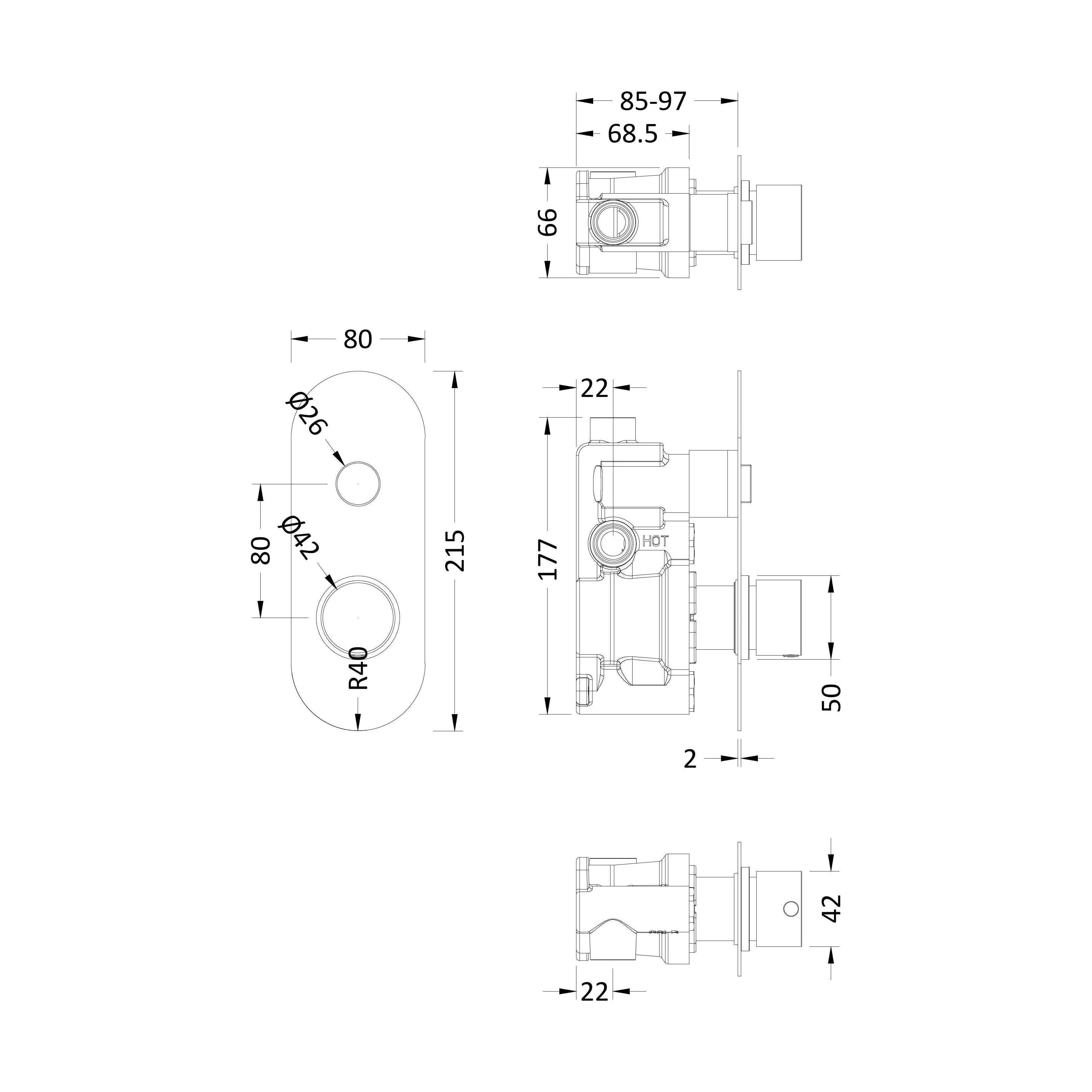 Shower Bundle Concealed Round Push 1 Button Valve & Multi Function Handset Slide Rail Kit - Chrome Balterley - Image 2