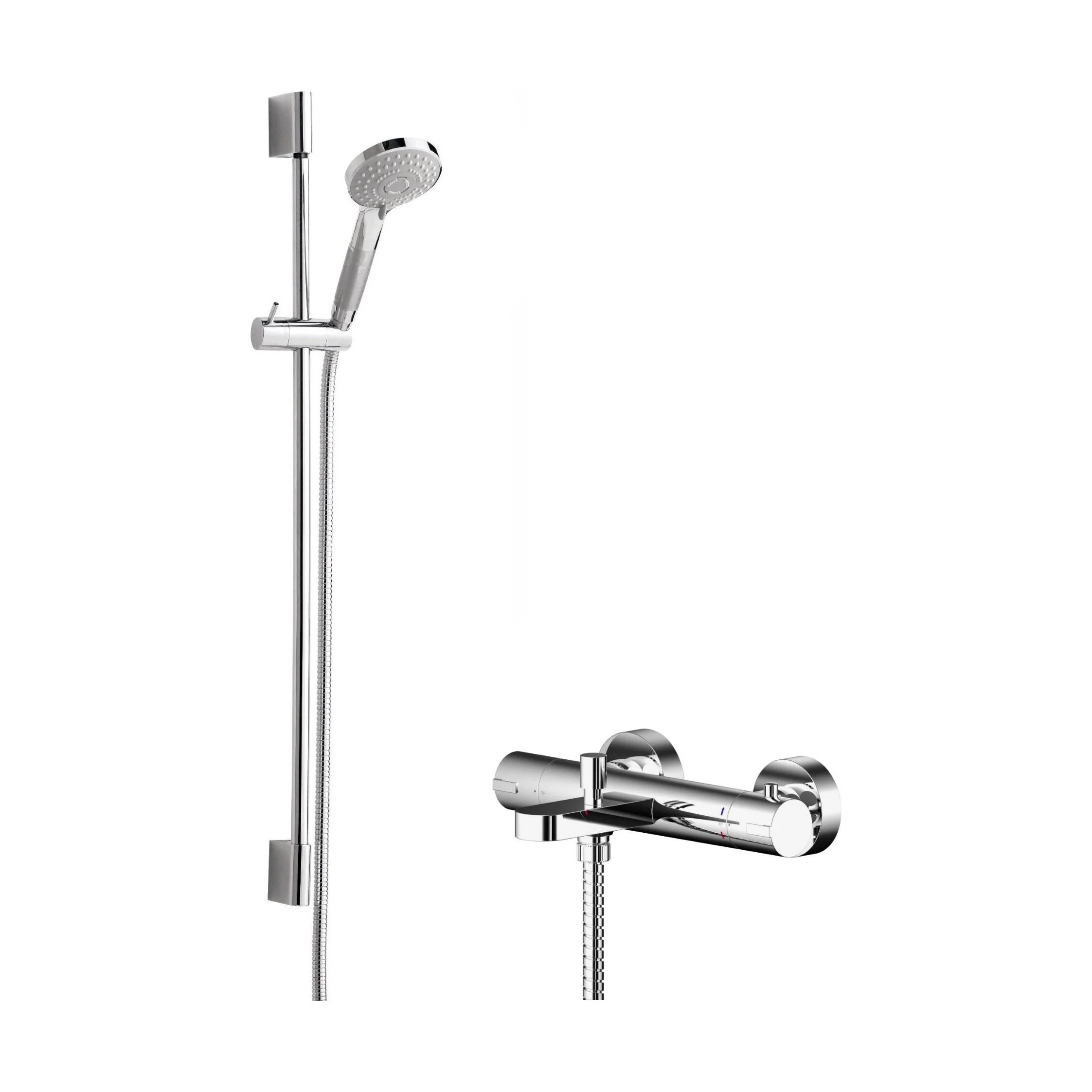 Current Wall Mount Thermostatic Bath Shower Mixer Tap with Slimline Slide Rail Kit - Chrome - Balterley