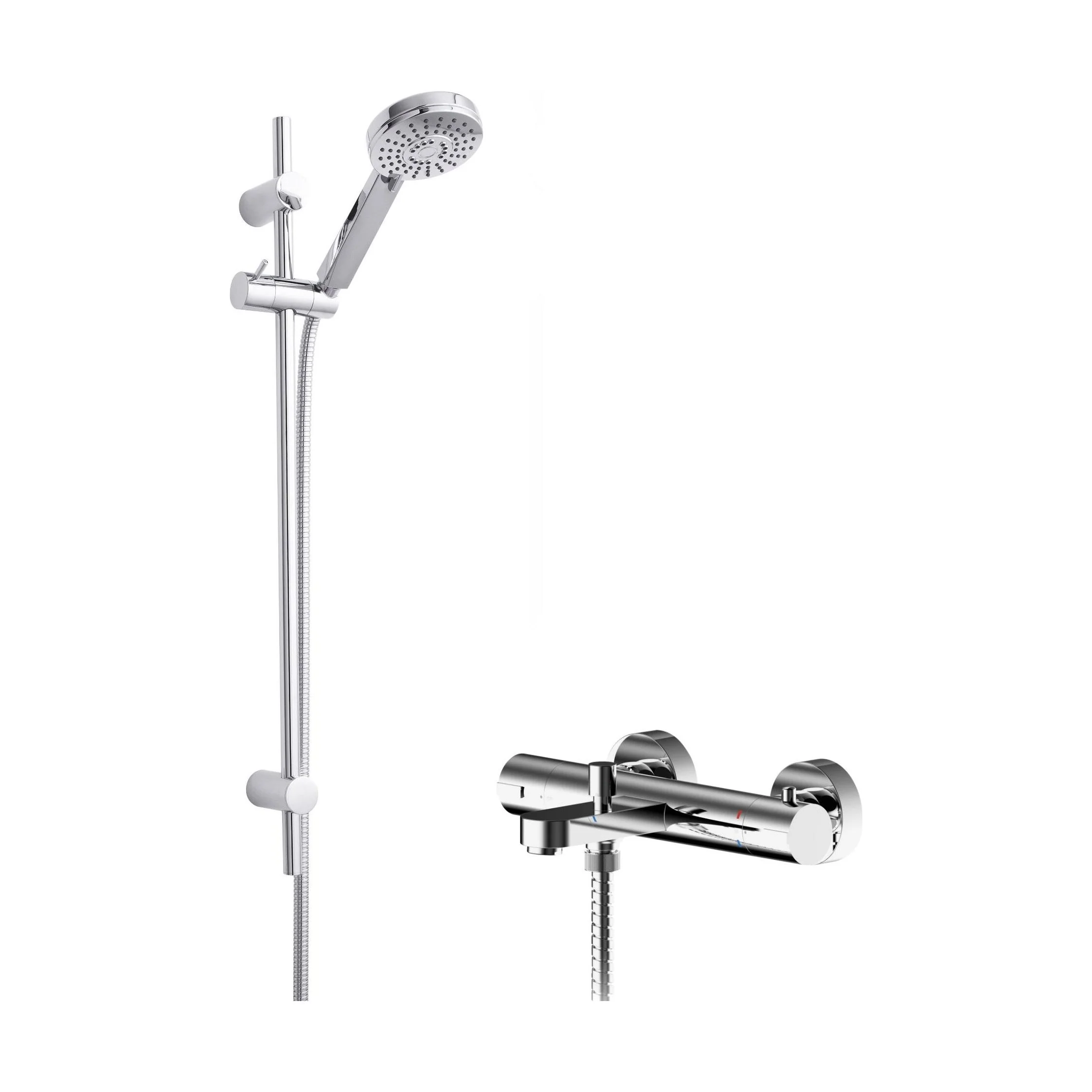 Pride Wall Mount Thermostatic Bath Shower Mixer Tap with Multi Function Slide Rail Kit - Chrome - Balterley