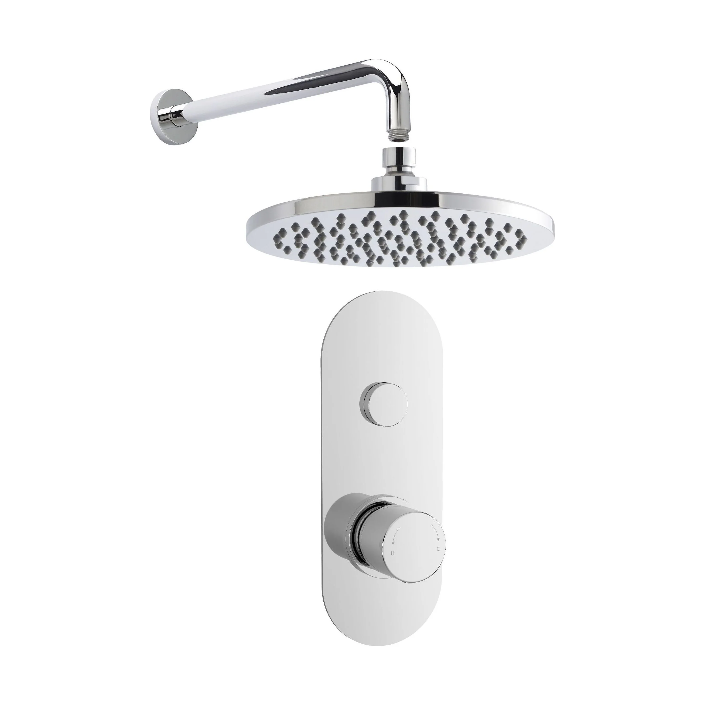 Shower Bundle Concealed Round Push 1 Button Valve, Arm & Head Kit - Chrome Balterley