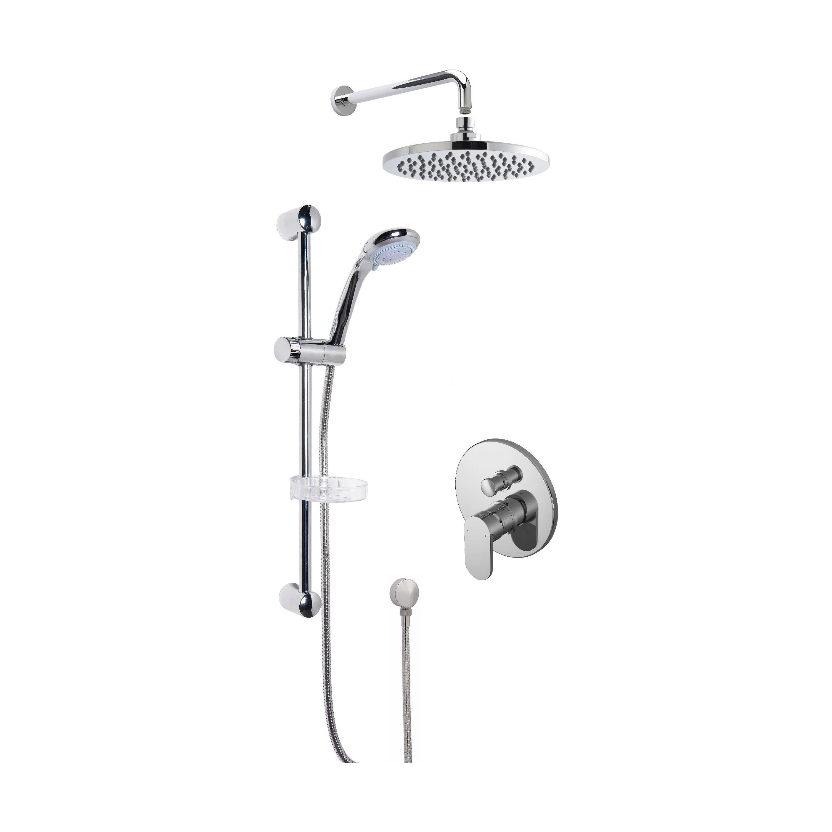 Current Concealed Round Manual Valve with Multi Function Slide Rail Kit, Arm & Head Shower Bundle - Chrome - Balterley