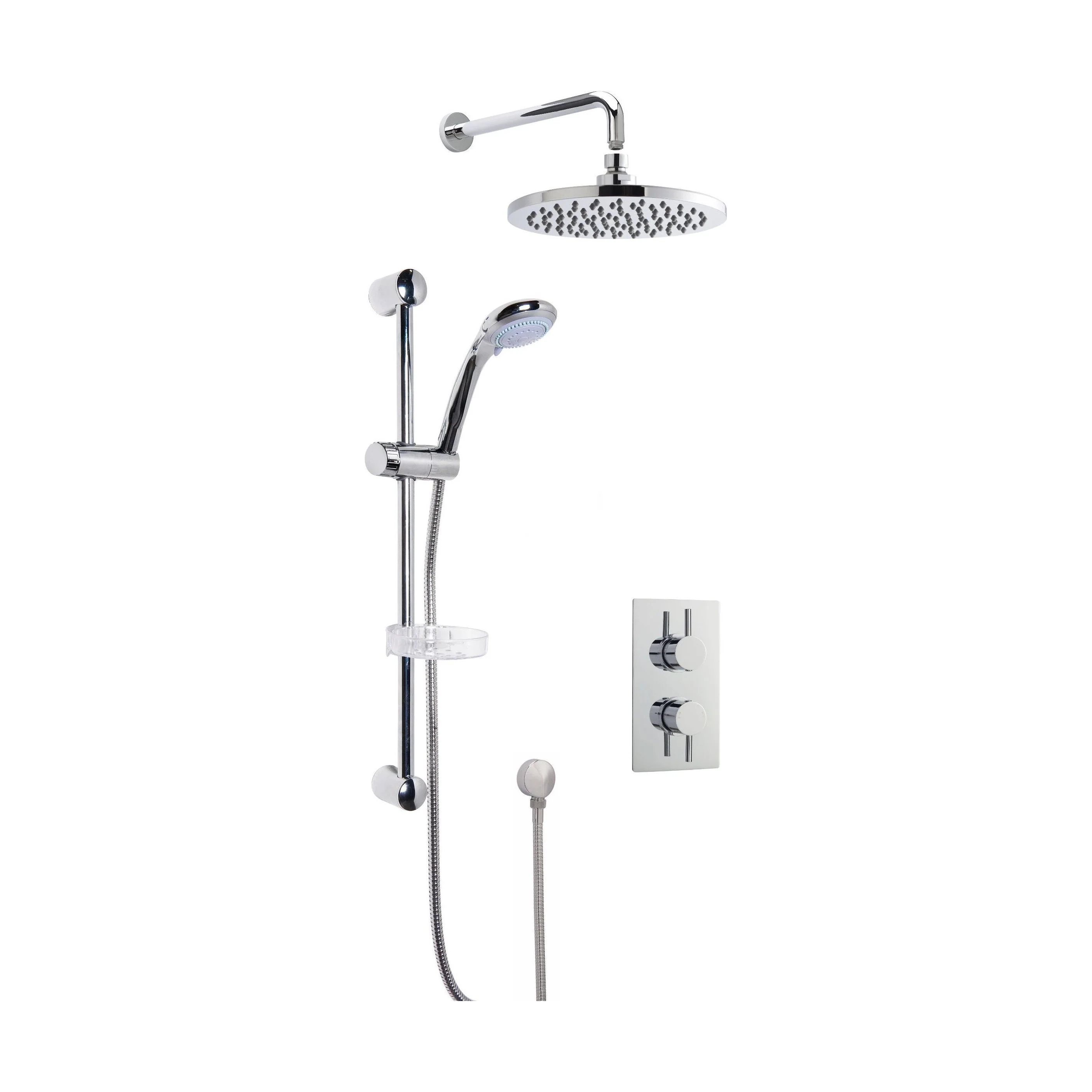 Concealed Round Twin Valve with Multi Function Slide Rail Kit, Arm & Head Shower Bundle - Chrome - Balterley