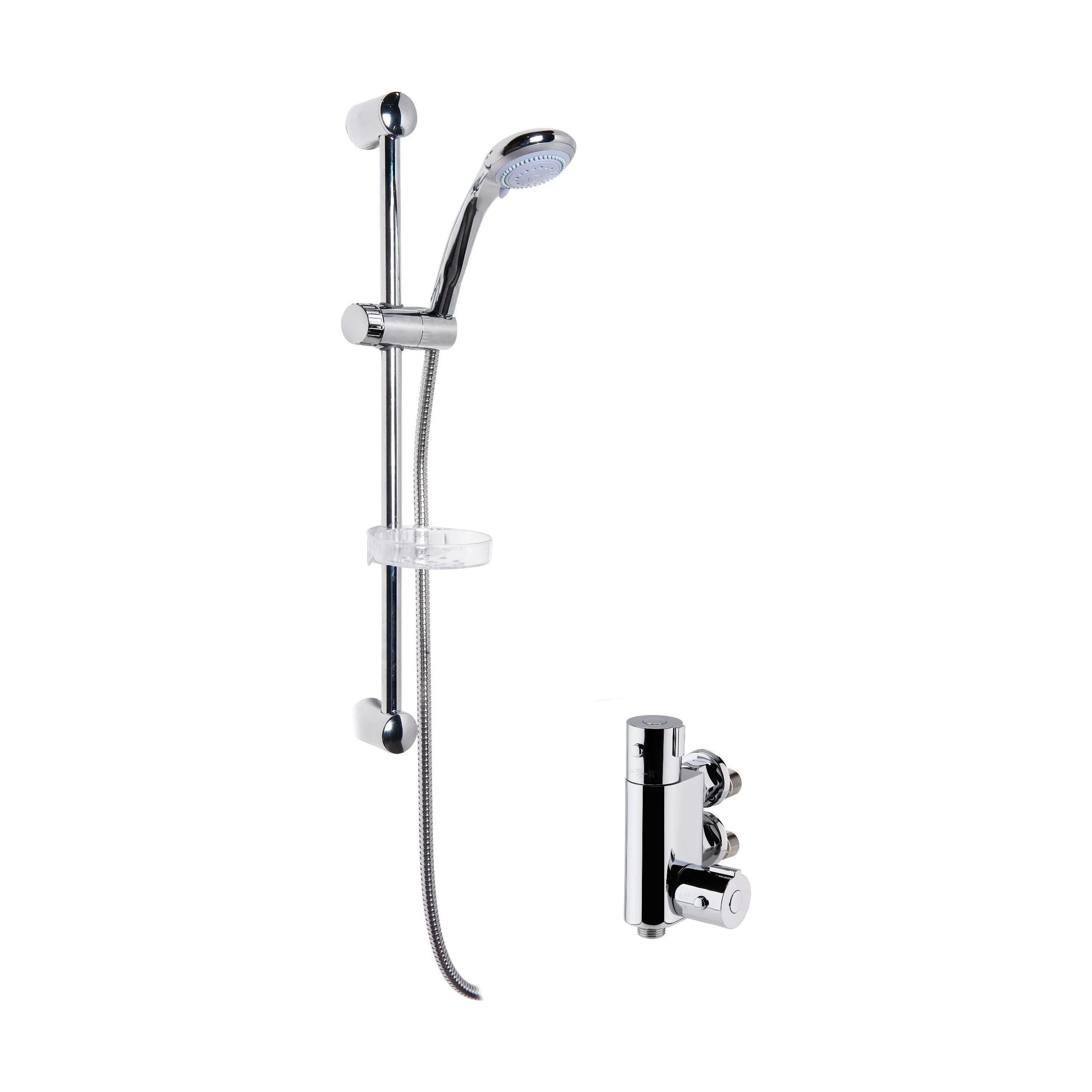 Round Thermostatic Vertical Bar Valve with Large Multi Function Handset Slide Rail Kit Shower Bundle - Chrome - Balterley