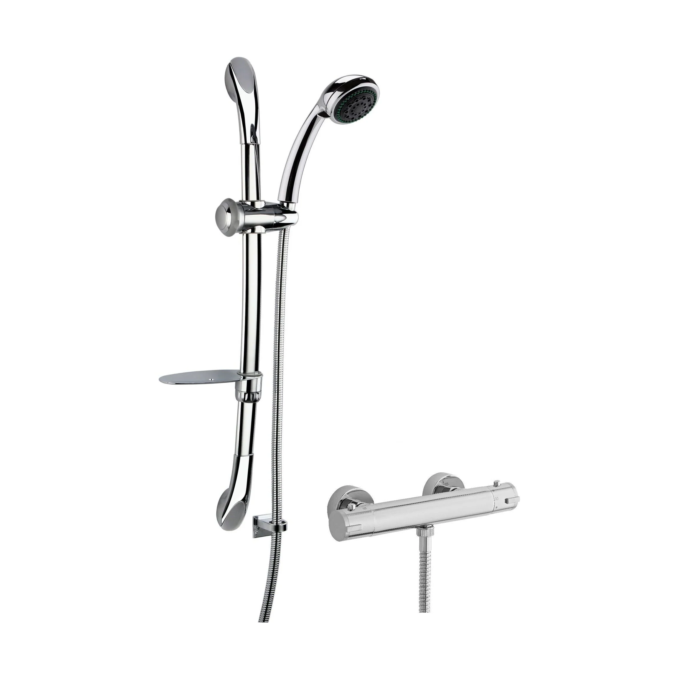 Round Thermostatic Minimalist Bar Valve with Luxury Slide Rail Kit Shower Bundle - Chrome - Balterley