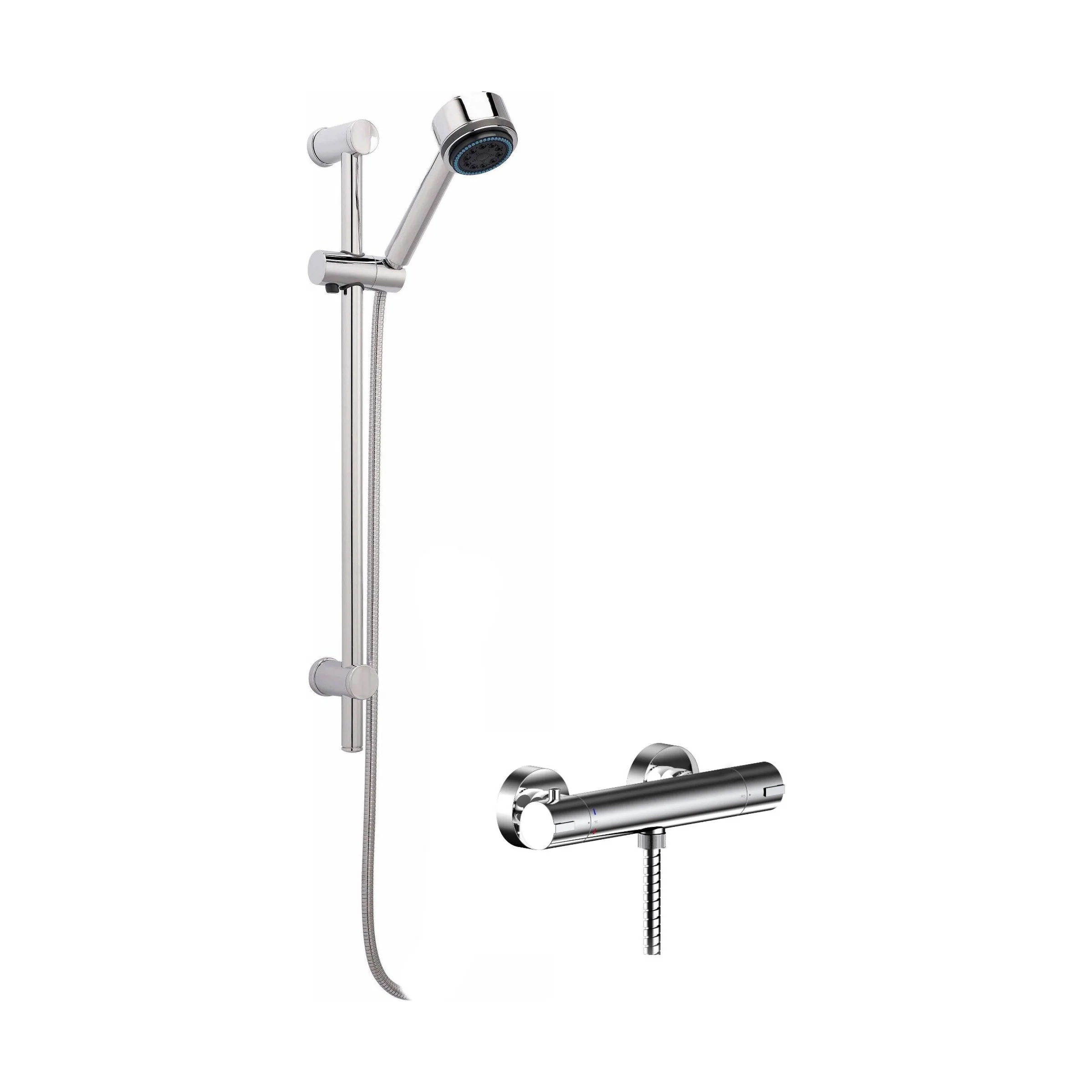Current Thermostatic Minimalist Bar Valve with Multi Function Handset Slide Rail Kit Shower Bundle - Chrome - Balterley