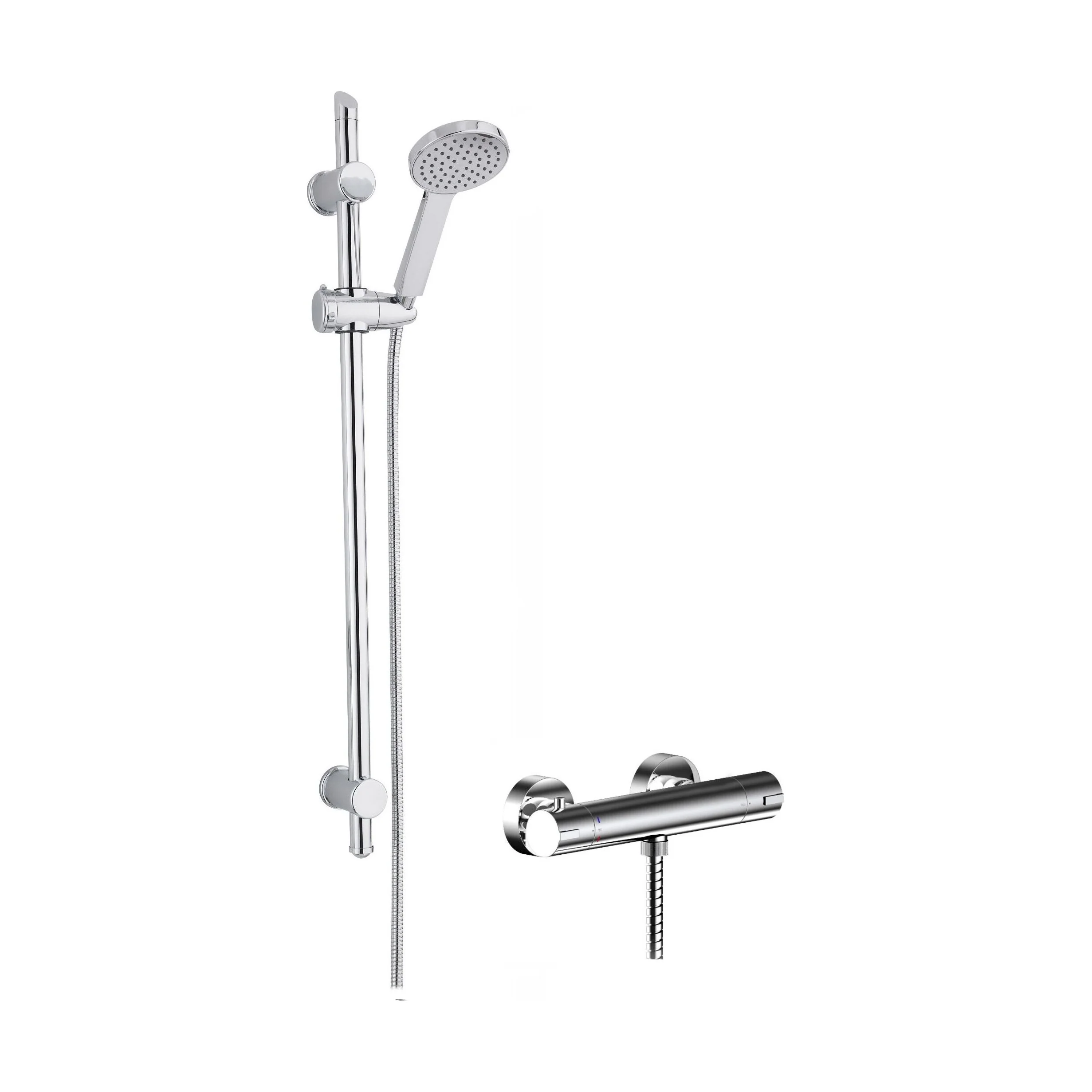 Current Thermostatic Minimalist Bar Valve and Water Saving Slide Rail Kit Shower Bundle - Chrome - Balterley