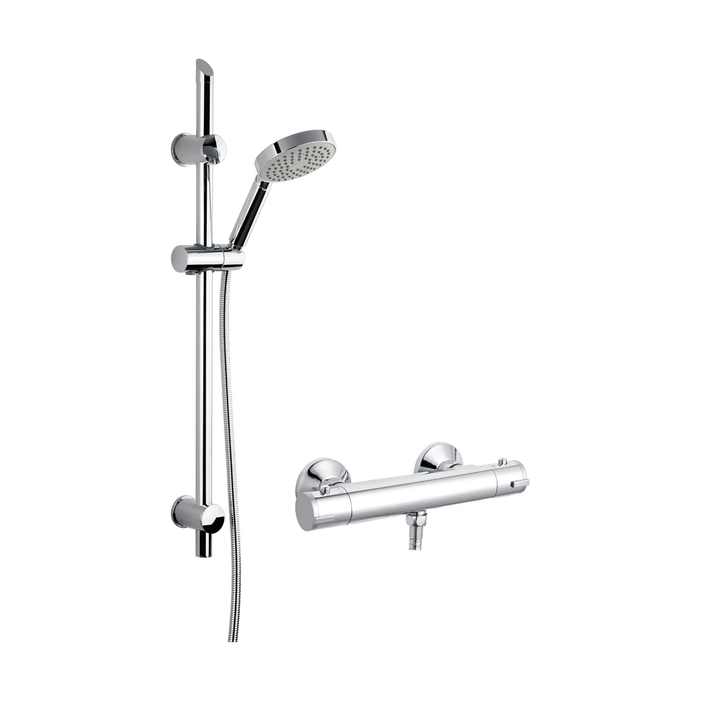 Round Thermostatic Bar Valve with Water Saving Handset Slide Rail Kit Shower Bundle - Chrome -Balterley
