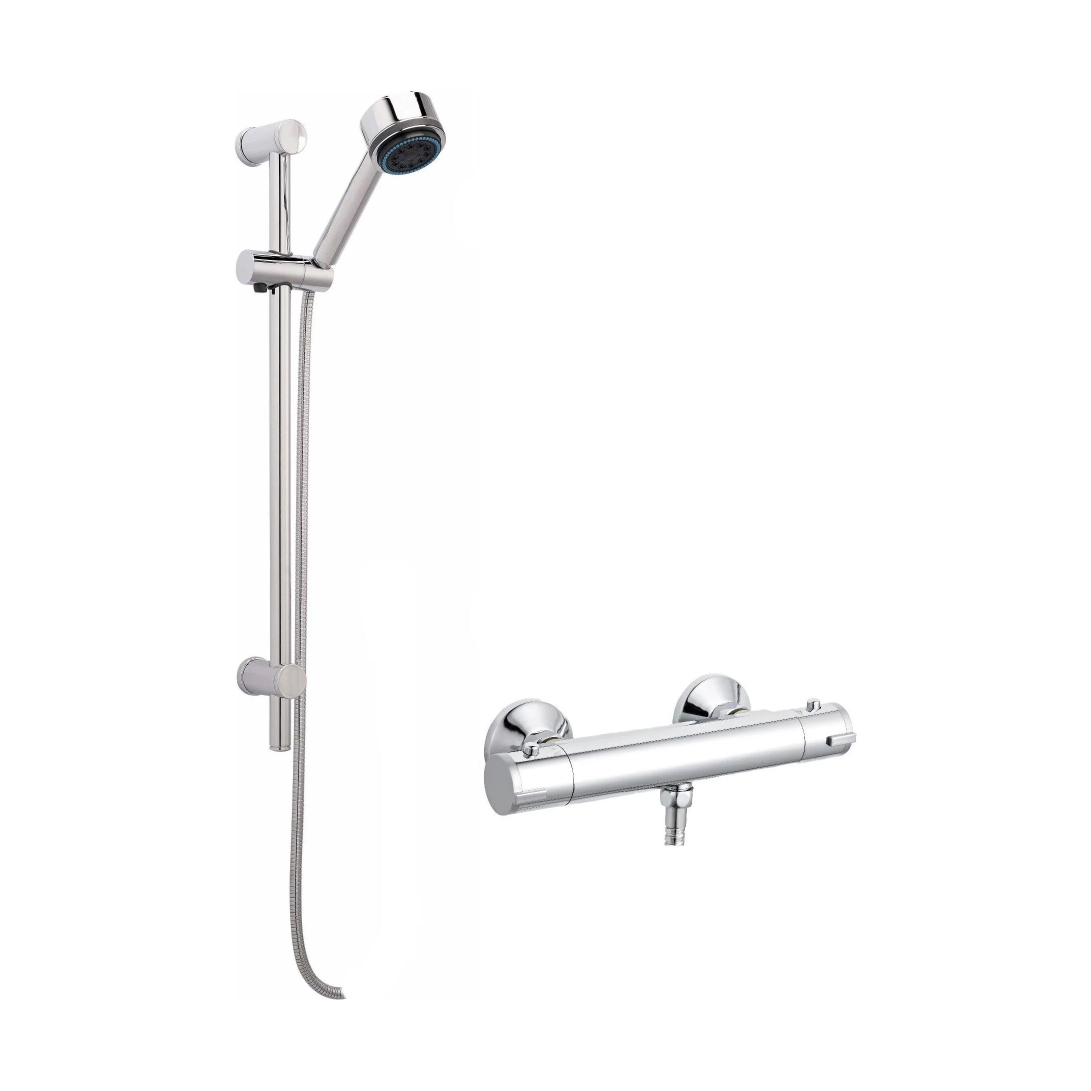 Round Thermostatic Bar Valve with Multi Function Handset Brass Slide Rail Kit Shower Bundle - Chrome - Balterley